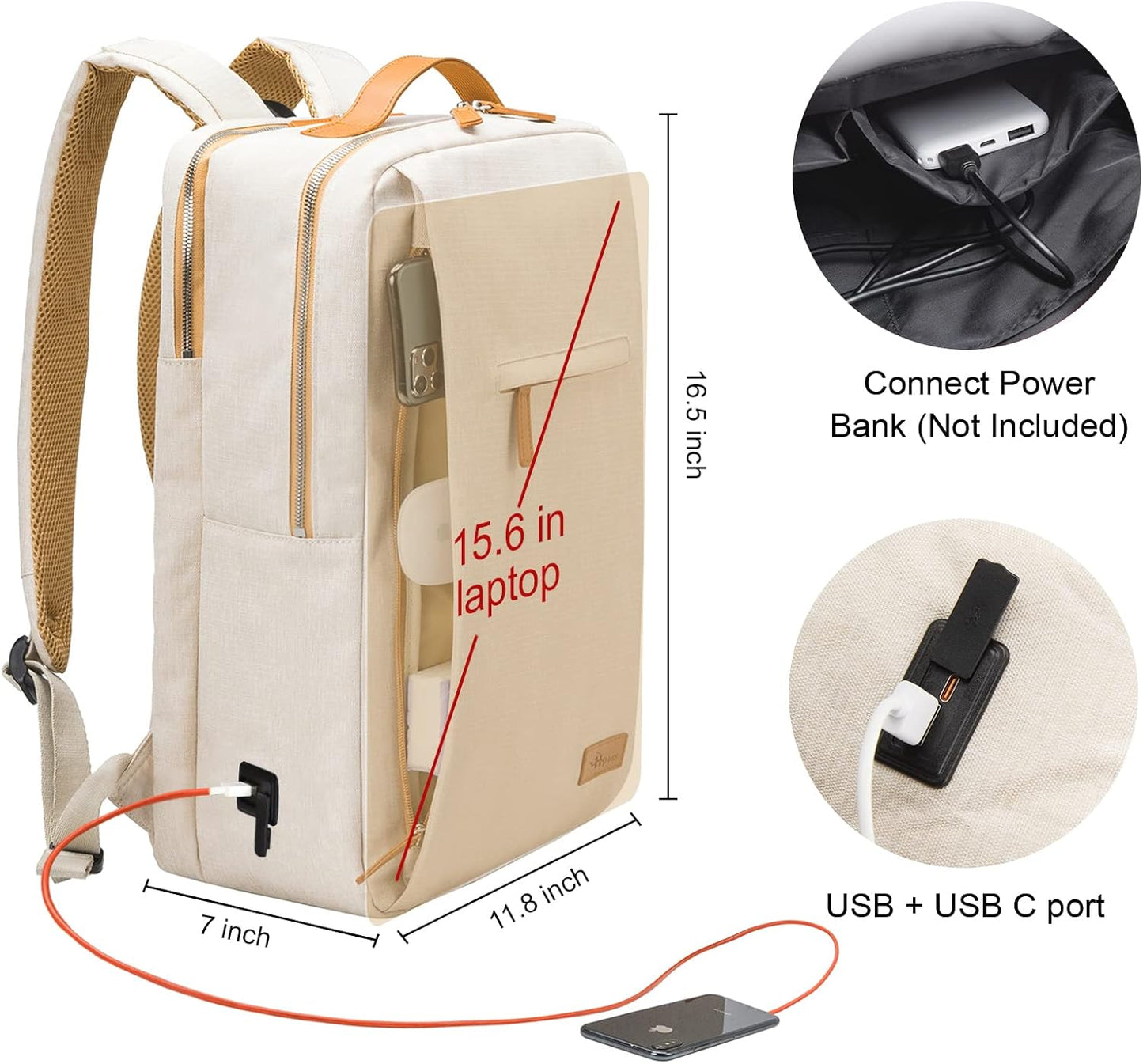 Backpack 15.6 Inch Backpack Backpack Commuter, Hp hope Laptop for Women, Work with USB Port, Water Resistant