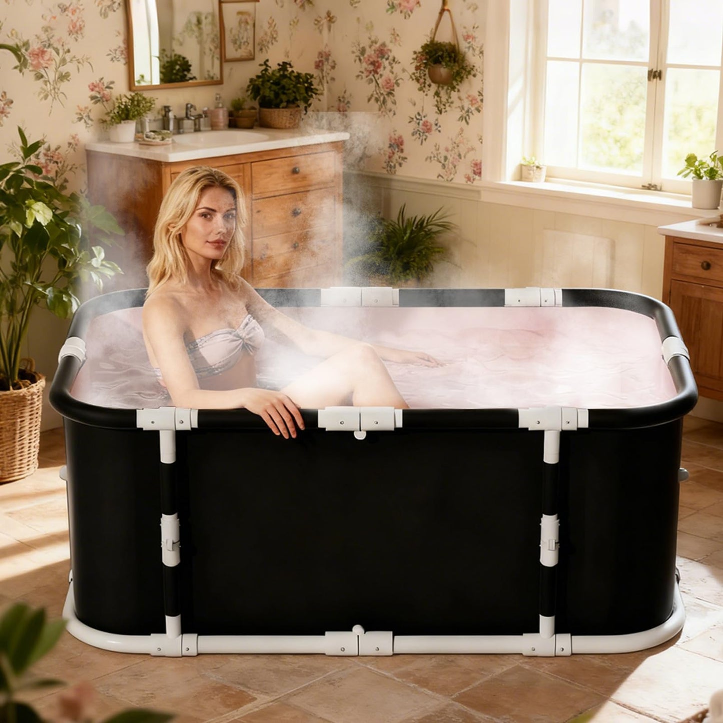 GENDLTHIJ Portable Foldable Ice Bath Tub, Large Portable Soaking Bath Tub for Home Outdoors Gyms (3-piece Set)