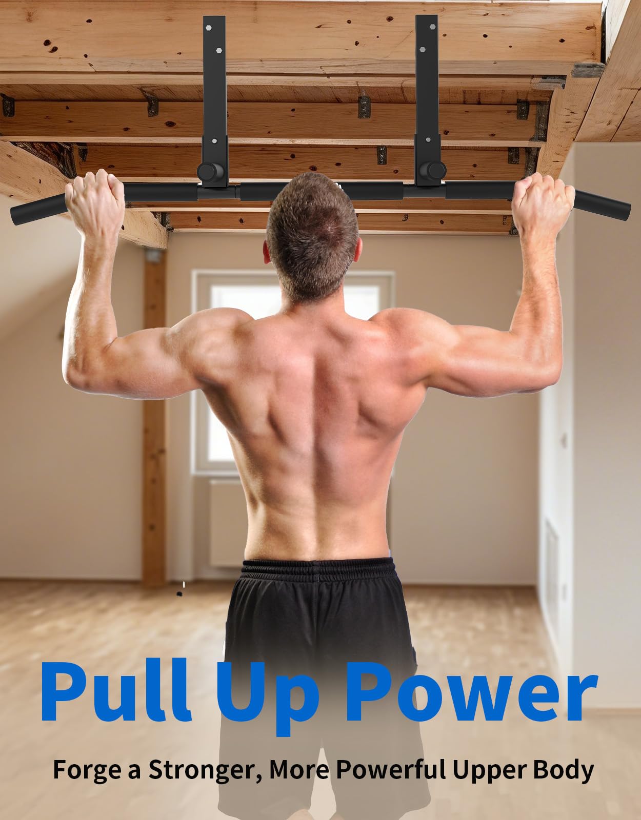 Shnlie Joist Mounted Pull Up Bar, Ceiling Mount Chin Up Bar for Home Gym, Beam, Rafter, 42" Wide Bar, Easy installation