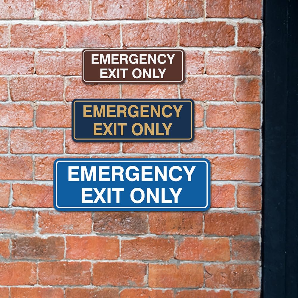 Signs ByLITA Standard Emergency Exit Only Sign - Easy Installation | Durable Wall or Door Sign (Brushed Silver) - Large