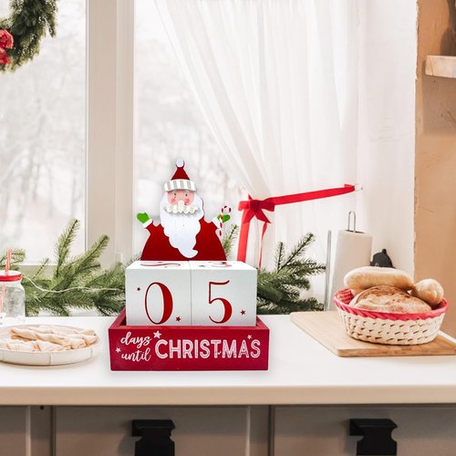 Christmas Countdown Blocks - Rustic Wooden Advent Calendar with Santa Claus | 99 Days Holiday Décor