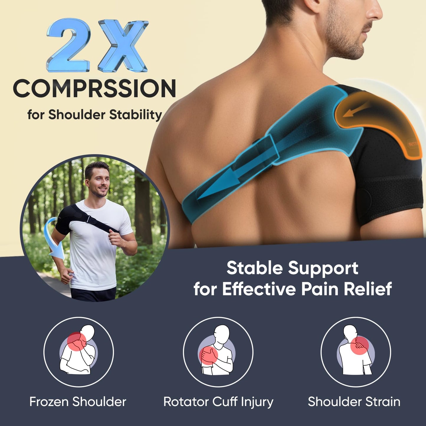 NEXVOXA 1 PC Shoulder Brace for Men and Women for Pain Relief - Shoulder Support & Compression Sleeve for Torn Rotator Cuff, AC Joint, Dislocation - Adjustable Design (Black, Size L)