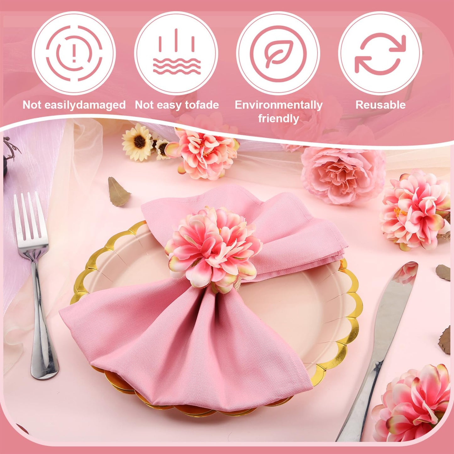 24 Pcs Flower Napkin Rings Daisy Flower Handcraft Floral Napkin Holder Rings for Wedding, Holiday Banquet, Luncheons, Birthday Party Dining Table Decor