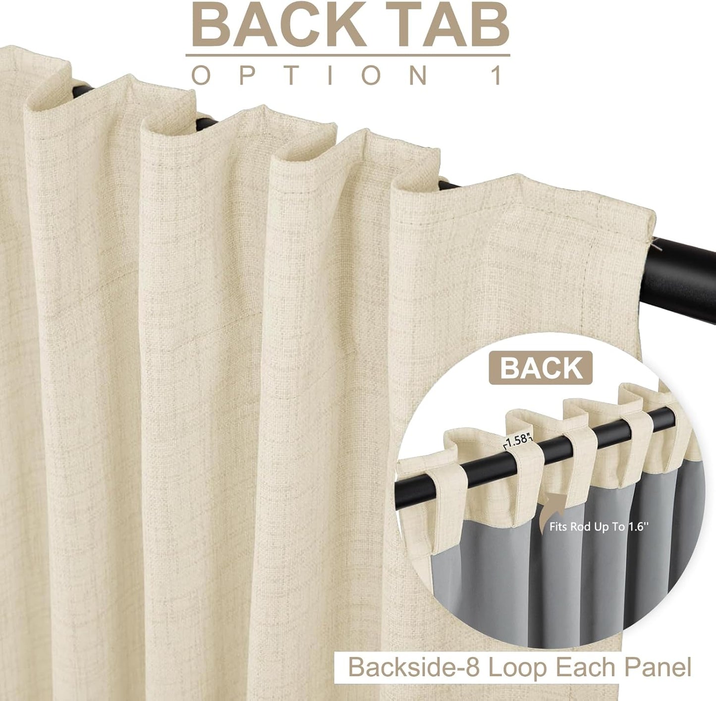 Skiennix 100% Blackout Linen Curtains - Thermal Insulated Drapes for Bedroom | 84" Long, Light Cream, 2 Panels Set