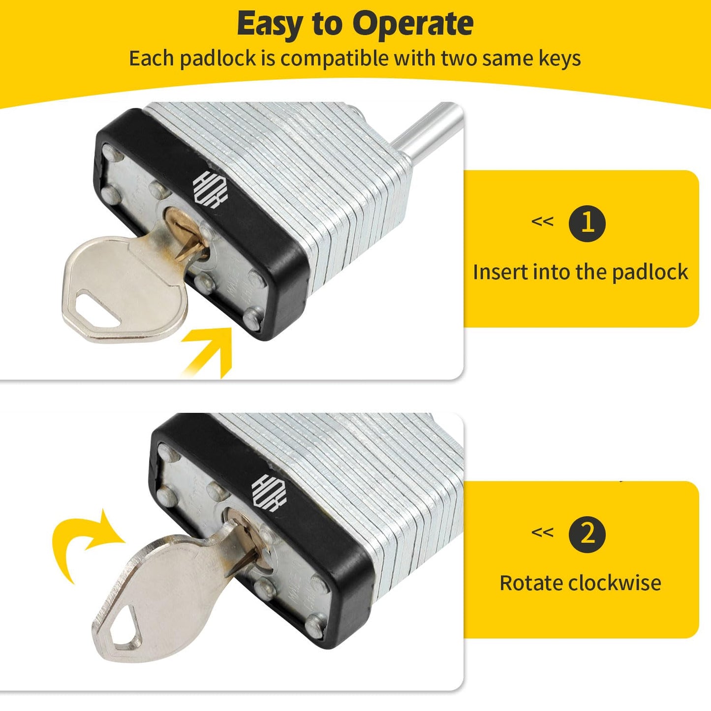 HOX Keyed-Alike Padlocks w/ 2” Long Hardened Shackle, 1-9/16” Wide Body, 12-Pack Shackle Padlock for Hasp Latch, Shed, Fence, Storage Locker, Black