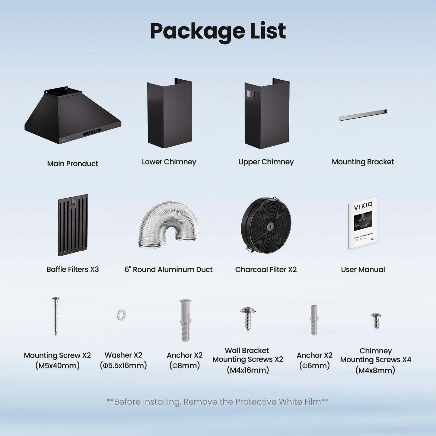 VIKIO HOME Wall Mount 30 Inch Range Hood 900 CFM, Ductless/Ducted Convertible, 3-speed Gesture Sensing & Touch Control, Black Painted Stainless Steel Kitchen Vent Hood with Permanent Baffle Filters