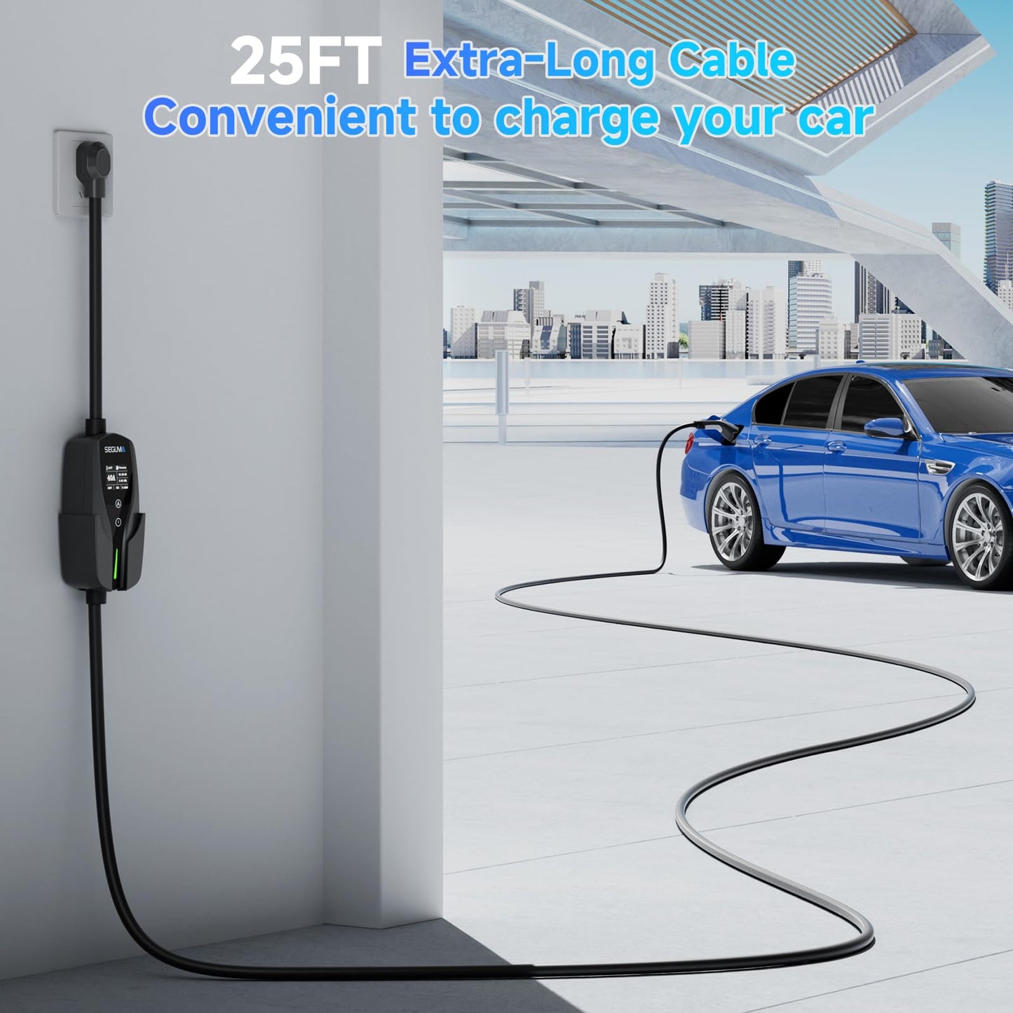 SEGUMA Level 2 EV Charger, 40Amp Electric Car Chargers 25FT Cable with NEMA 14-50 Plug, Adjustable Current, Timing Delay Electric Vehicle Chargers for J1772 BEVs/PHEVs 240V 9.6kW