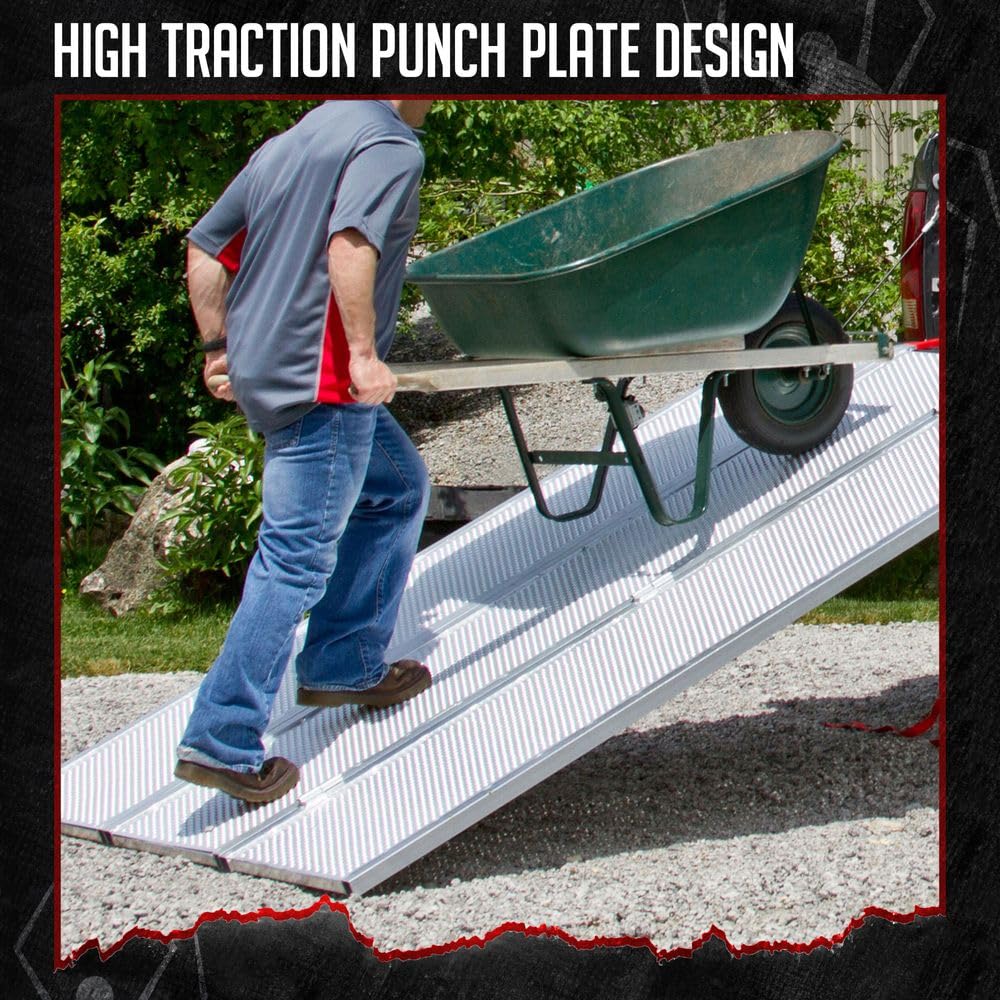 Black Widow Aluminum Folding ATV Ramp w/ Extra Wide Punch Plate, 1,500 lbs Capacity, 6’ 5” - Heavy-Duty Loading Ramp for Trucks and Trailers