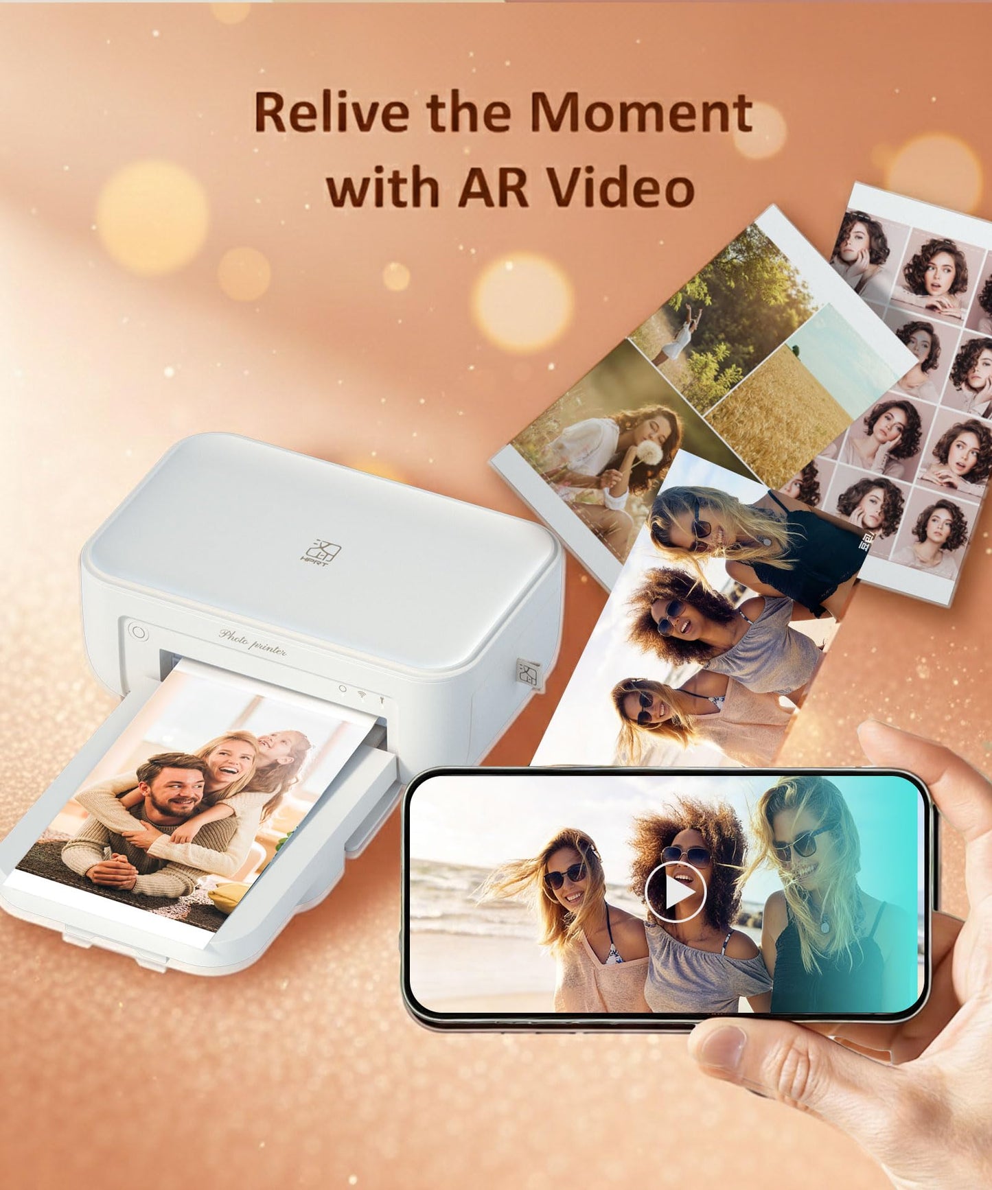 HPRT CP4100 4x6 Photo Printer with 108 Sheets & 2 Ribbons, Full-Color Thermal Dye Sublimation Wi-Fi Printing, Portable Instant Picture Printer for iPhone/Android, AR Video, Fun App, Home Use, White