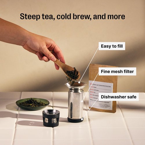 Fellow Carter Tea + Cold Brew Infuser & Carter Move 16 oz Tumbler Set - Steep Tea On-The-Go - Vacuum-Insulated Stainless Steel Travel Mug w/Snap-In Infuser For Steeping Tea, Cold Brew, Stone Blue