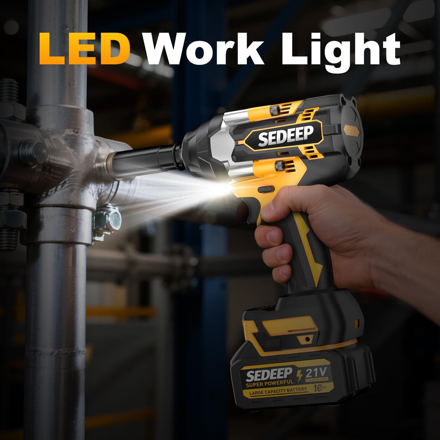 SEDEEP Impact Wrench 1/2 Inch, High Torque Impact Gun with 1500N·m(1100 Ft-lbs), 21V Brushless Electric Impact Wrench with 2*40Ah Battery, 3-Speed, LED Light, 5 Sockets for Car/Mower/Pickup/Truck RV