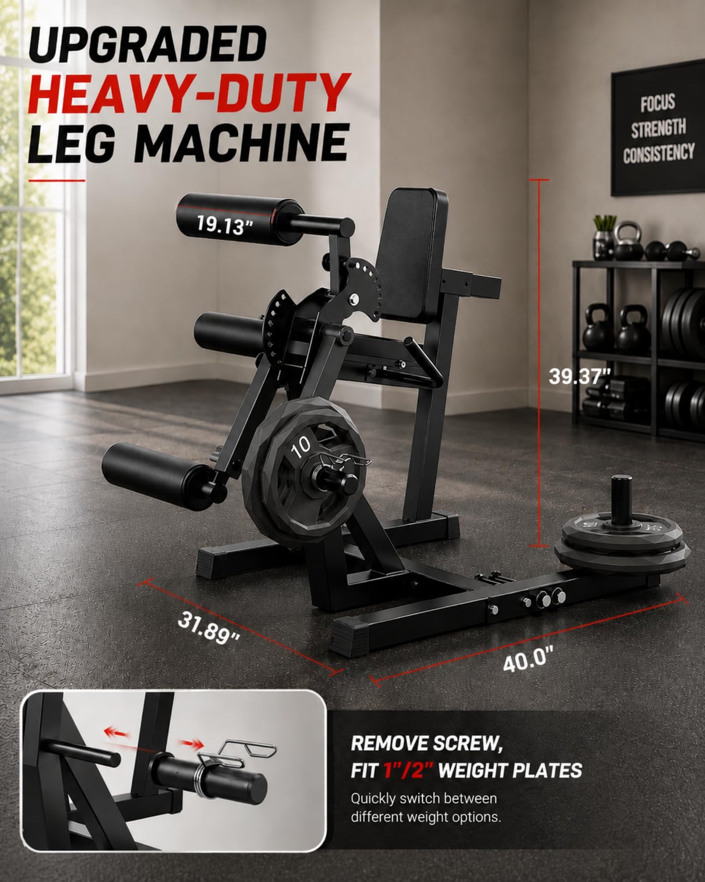 Leg Extension and Curl Machine - 700 LBS Capacity Leg Extension Curl Machine for Home Gym, Hamstring Curl, Hip Thrust & Calf Raise, Heavy-Duty Lower Body Workout Equipment，All Black