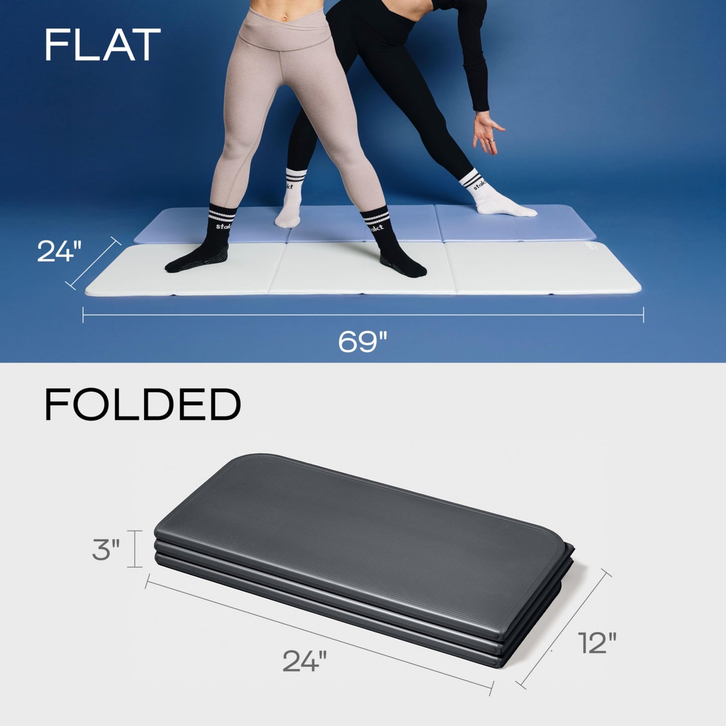 Stakt The Original Foldable Yoga Mat, Premium Foldable Exercise & Workout Mat with Non-Slip Surface, Lightweight Portable for Studio or Home Use, As Seen on Shark Tank - Iron