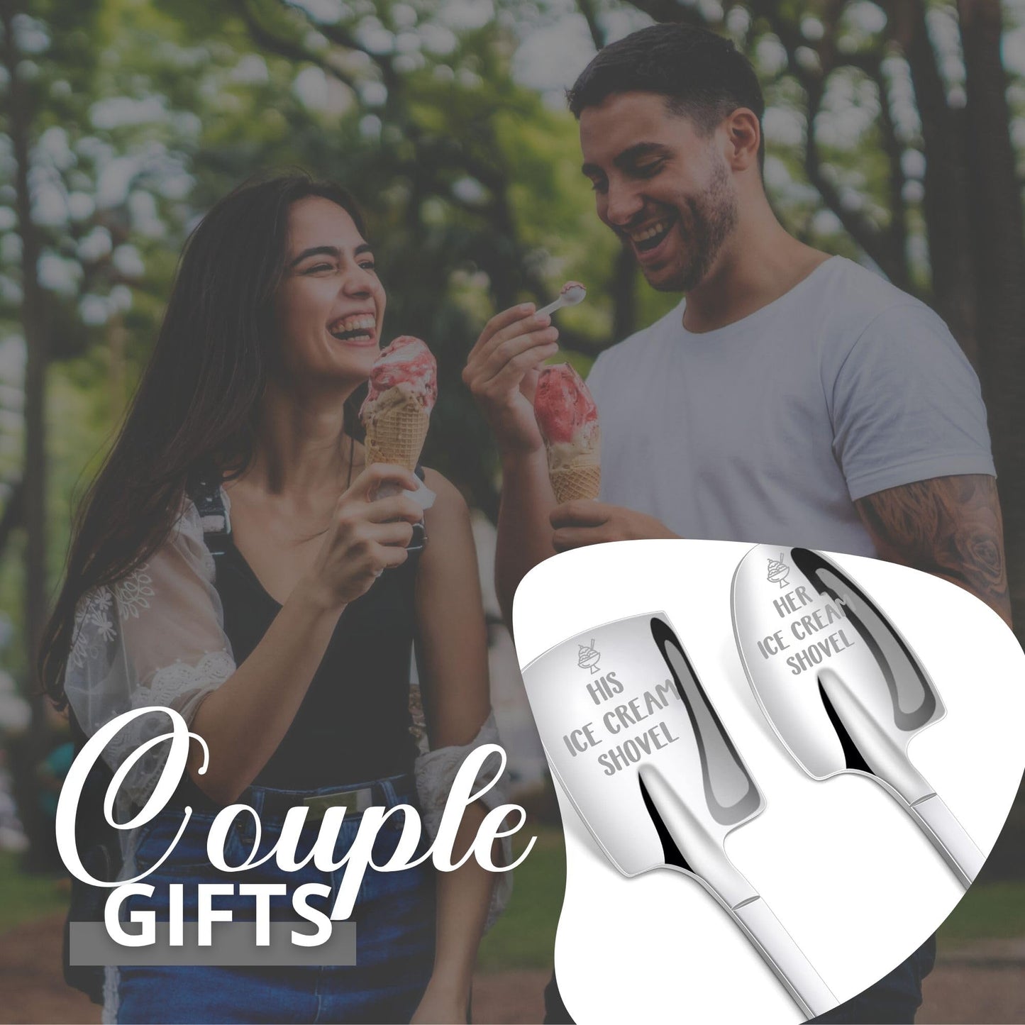 INNObeta Ice Cream Spoons, 2 Pcs Engraved Ice Cream Shovels, His and Her Gifts