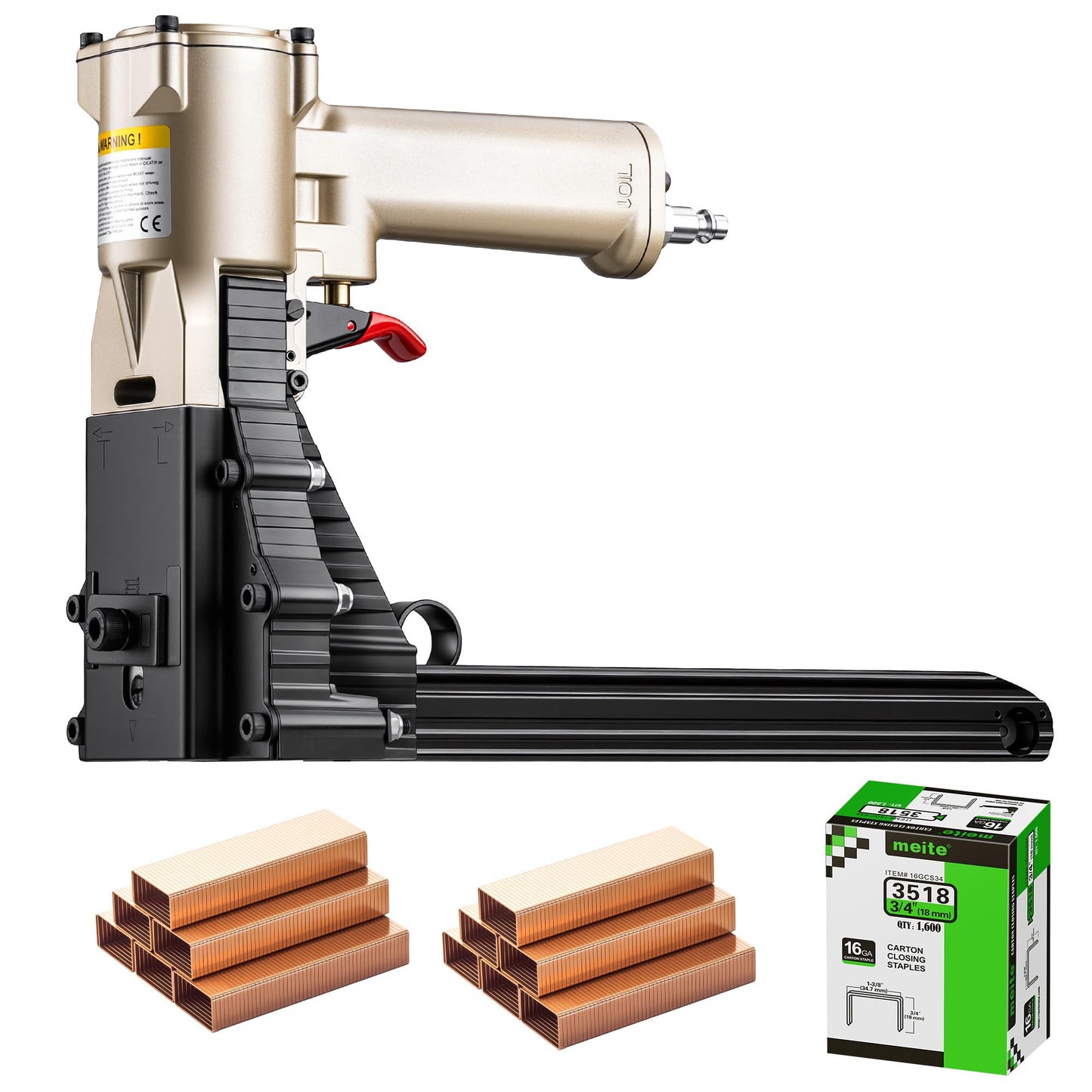 meite ADCS-22 Box Stapler 16 Gauge Carton Closing Stapler Heavy Duty Pneumatic Cardboard Staple Gun for Corrugated Case Packaging, Accepts 1-3/8" Crown 3/4"-7/8" Leg Carton Staples