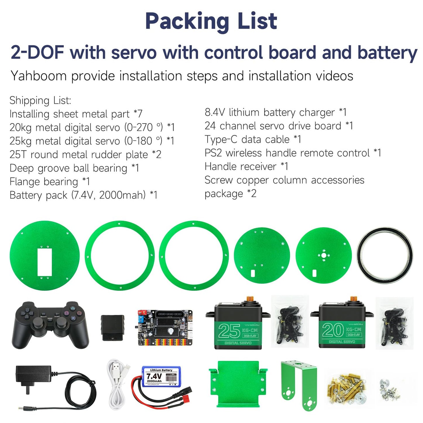 Yahboom 2-DOF Servo Pan-Tilt Kit for DIY Robot, Electric Platform with Metal Servo, Accessories for Camera or Robot Arms Bracket (2DOF Metal servo with Control Board and Handle)