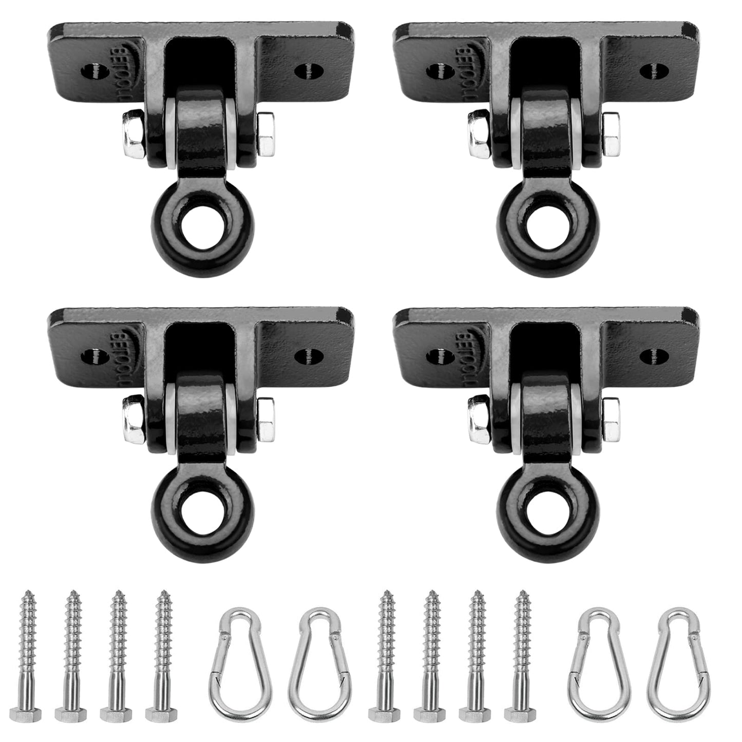 BETOOLL Heavy Duty Swing Hangers Swing Set Hardware Playground Porch Yoga Seat Trapeze Wooden Sets Indoor Outdoor Set Black of 4