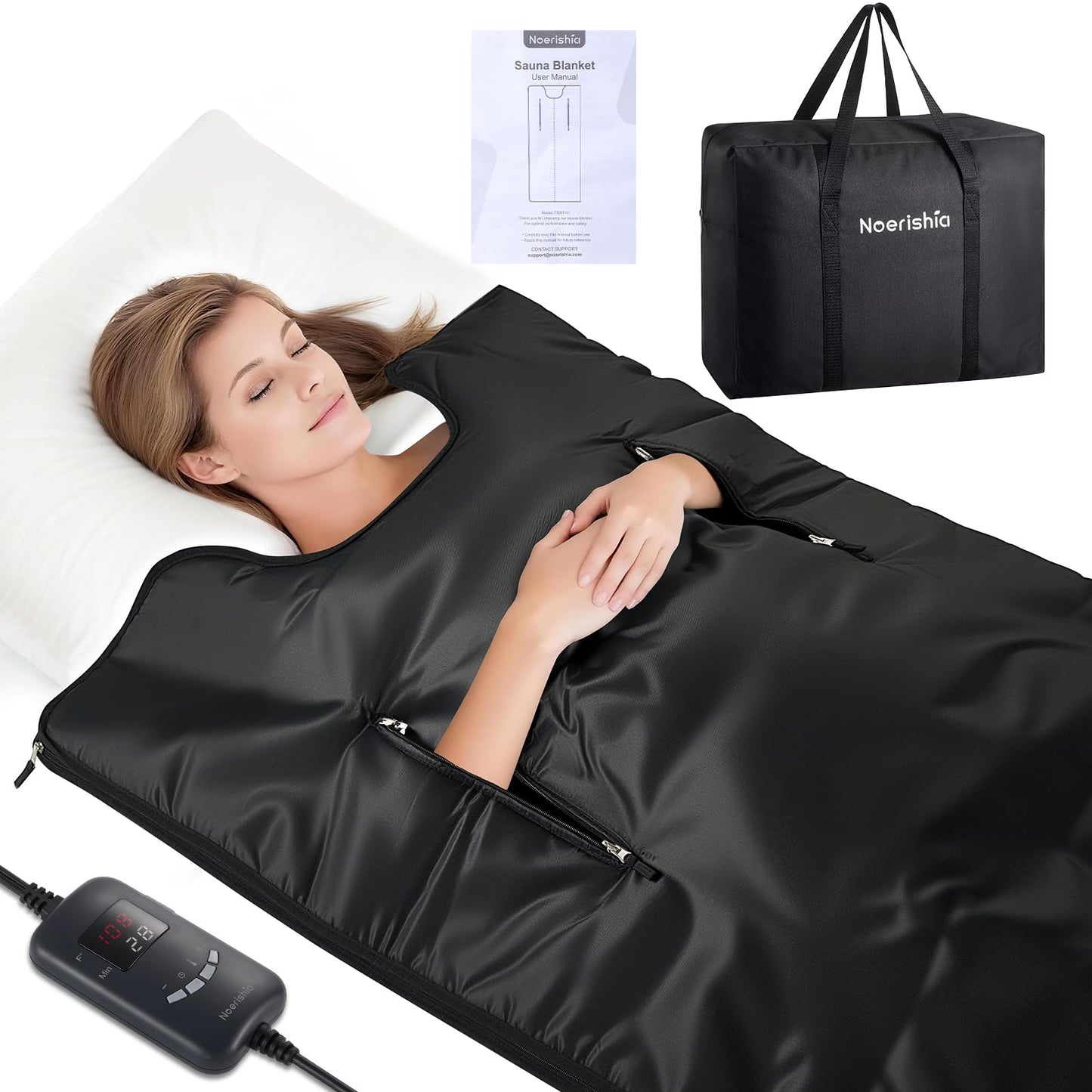 noerishia Portable Sauna Blanket for Home, Full Body Heating Wrap for Relaxation and Detox, Self Care Gifts, Washable & Foldable with Carrying Bag, 88-158℉, 10-60 Minutes Timer, (6 x 2.62) FT