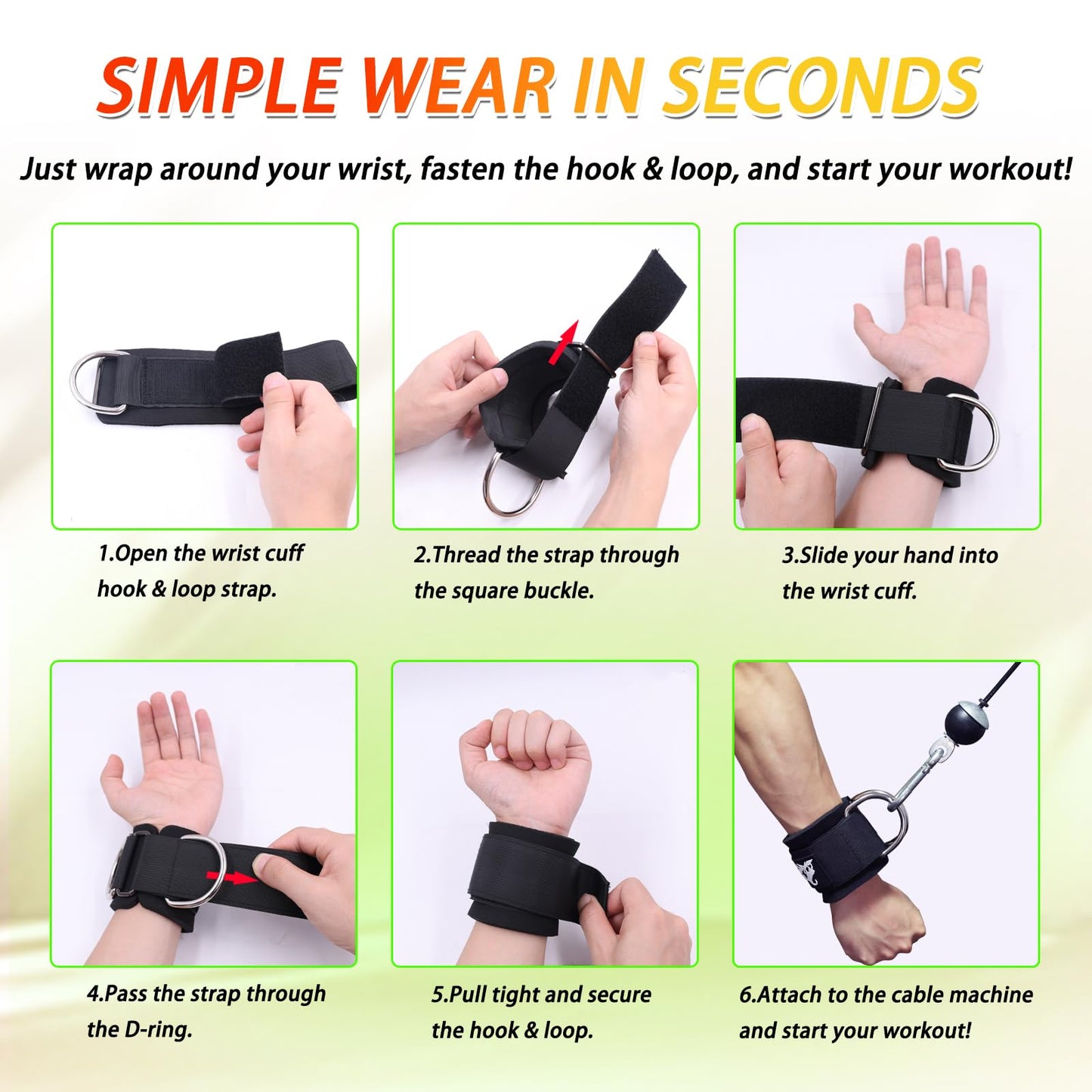 Lights Mountain Wrist Cuffs for Cable Machine Attachments – Adjustable Padded Straps with Dual D-Rings for Forearm, Arm & Rehab Training