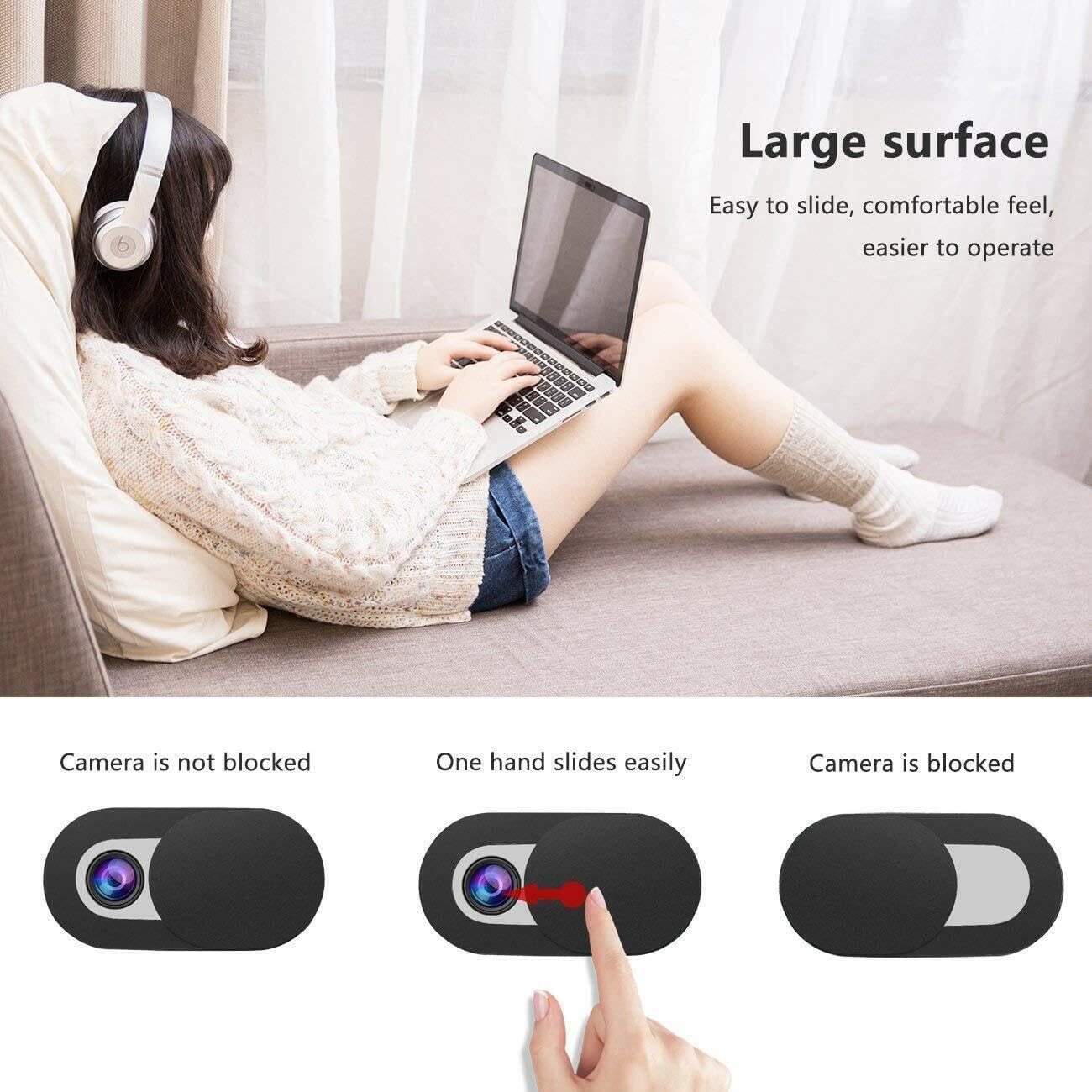 Generic 5 10, (5 Webcam Cover Sticker Slide - Camera Privacy Security Protect for Phone Laptop, Black or White, or Cell