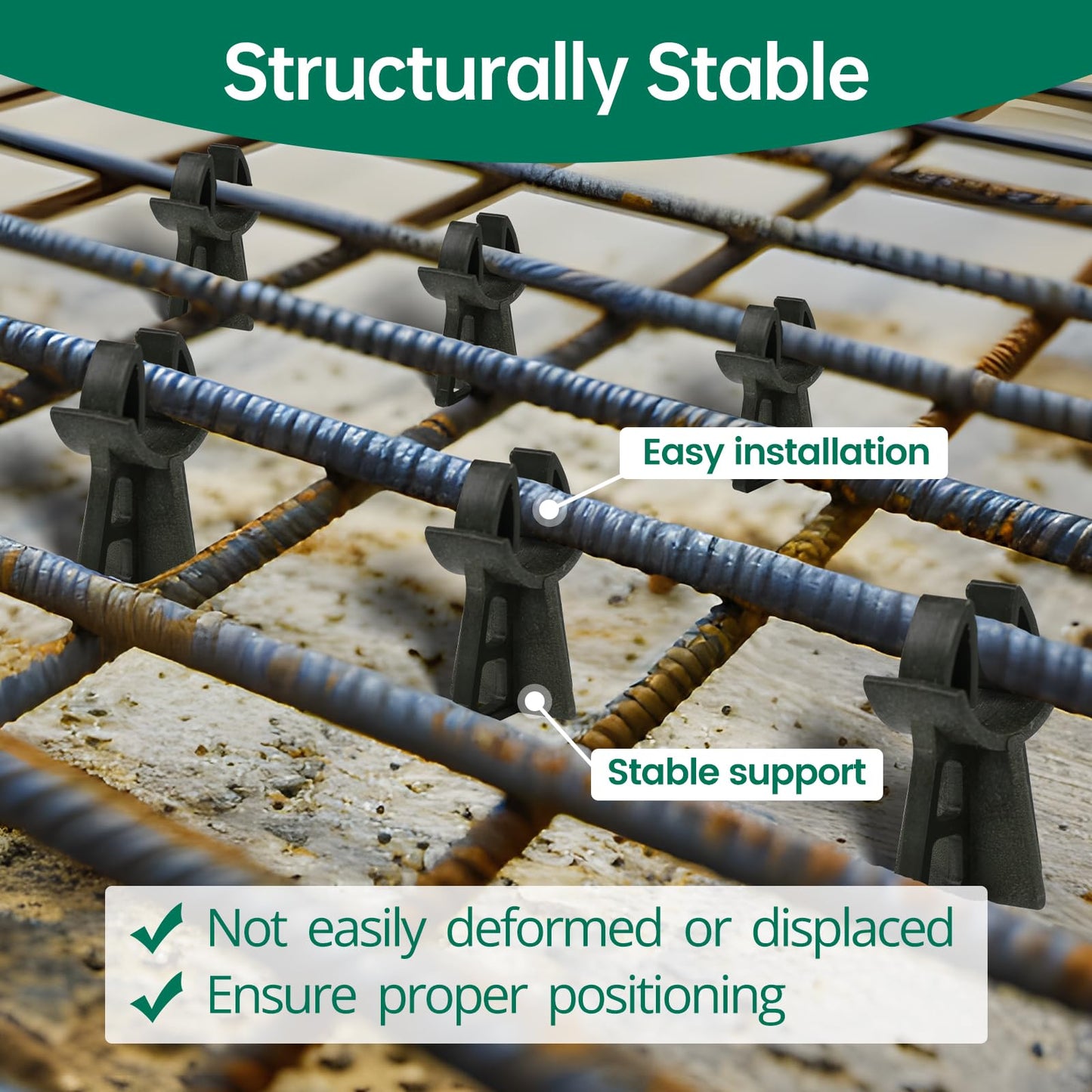 Strasee 50Pcs 1-3/16" Snap Rebar Chairs Heavy Duty Plastic Rebar Chair Fit Size 3-5 Superior Strength Anti Rust Solid Construction M076