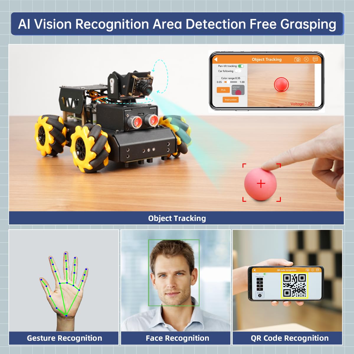 HIWONDER Robot Car with Raspberry Pi 5 AI Vision HD Camera, Python Programming Open Source DIY Robot Kit for Teens Adults, TurboPi Standard Kit & Without RaspberryPi