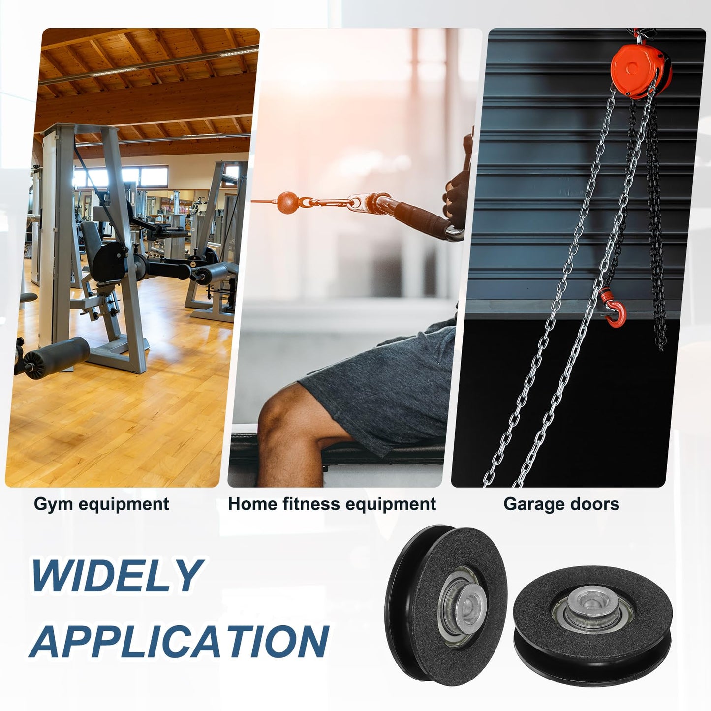 YELARXI 60mm / 2.36" Nylon Bearing Gym Pulley Wheel, Gym Cable Pulley Wheel Fitness Equipment Accessories 2 Pcs & Steel Shaft & Black-Fitting for (Cable Machine/Garage Door/Home Exercise)