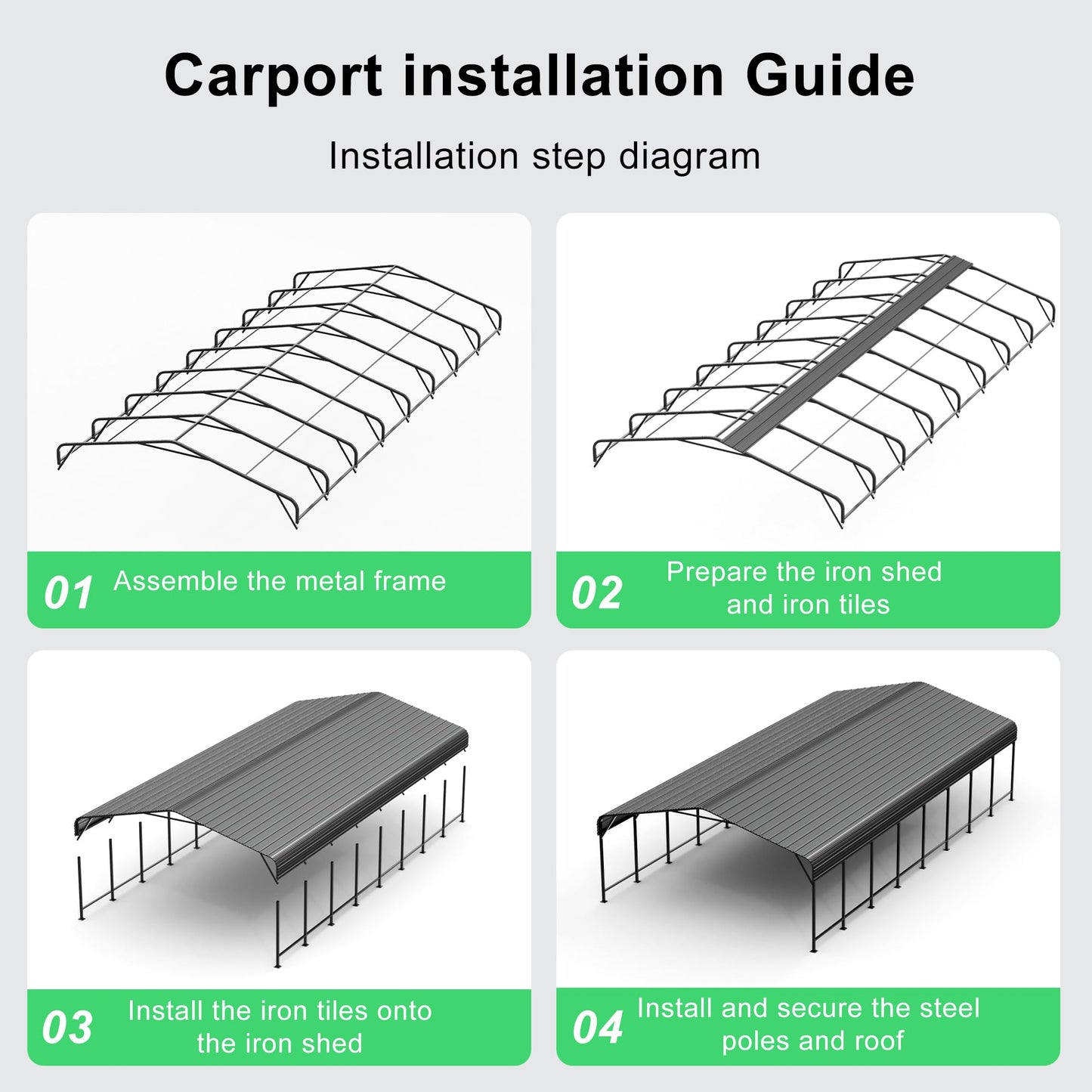 PABIMIA 20x40 Heavy-Duty Metal Carport, Galvanized Steel Shelter for Pickup Trucks, Boats, Cars & Tractors, All Weather Protection Outdoor Vehicle Cover