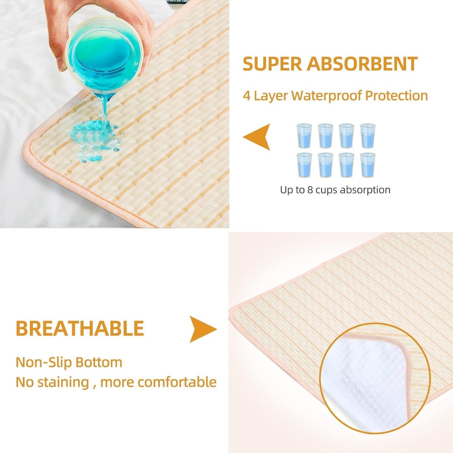 Skiennix Washable Bed Pads for Incontinence - Large 40"x55" Waterproof Underpad for Adults & Pets | Soft Beige