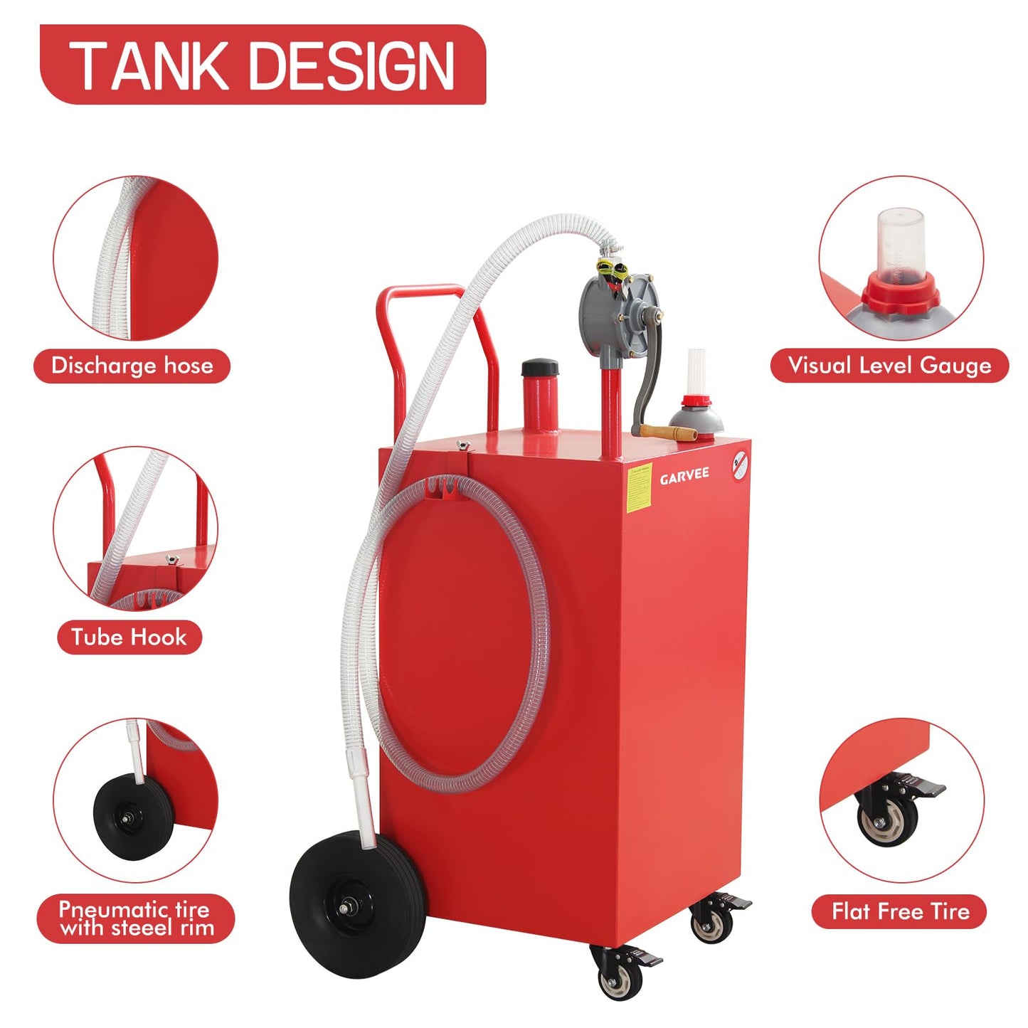 45 Gallon Portable Fuel Caddy with 4 Wheels & Manual Pump, Heavy Duty Gas Storage Tank for Gasoline & Diesel, Ideal for Trucks, Boats, ATVs, Lawn Mowers