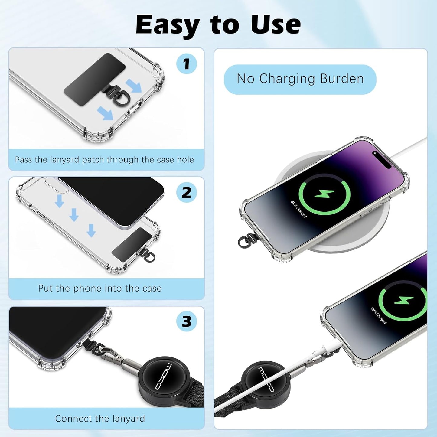 360 MoKo Anti-theft Phone Tether, Phone Lanyard Retractable Steel Line Cellphone Strap with Locking Carabiner and Metal