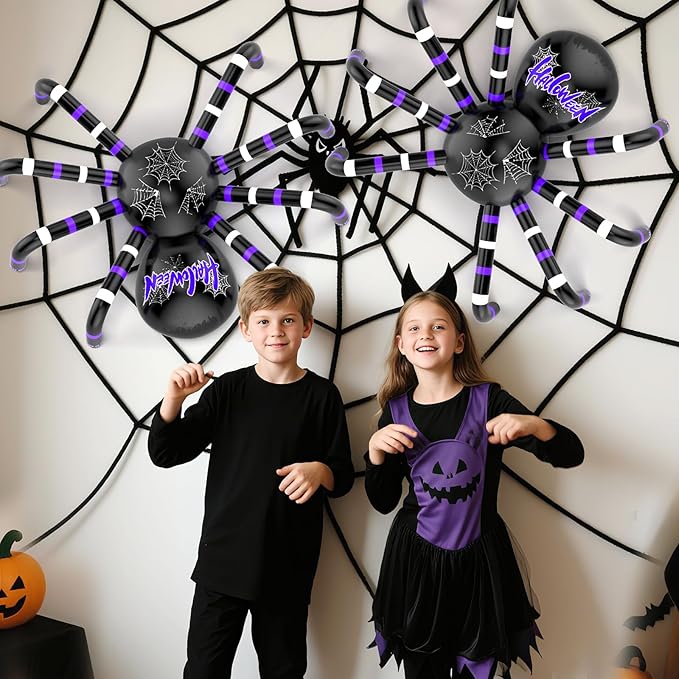 Halloween Ring Toss Games, 14PCS Inflatable Spider with Air Pump 12 Toss Rings for Halloween Party Games Super Fun Game Activities for Kids Adults Indoor Outdoor