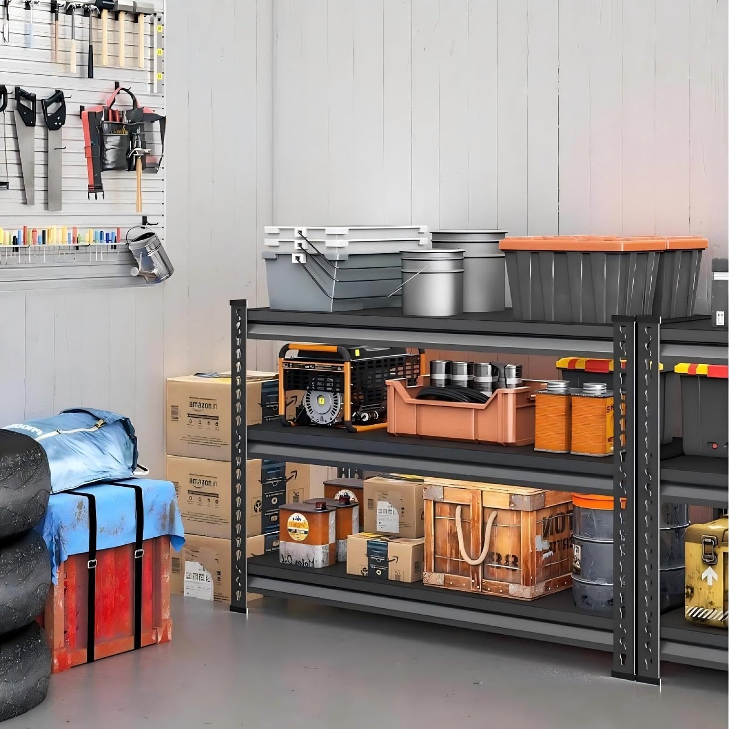 Huhaneon Metal Garage Shelving for Storage - 48'' W 1,410 Lbs Heavy Duty 3 Tier Utility Shelves Freestanding - Adjustable Rack Units for Basement Pantry Kitchen - 48" W x 16" D x 39" H Black