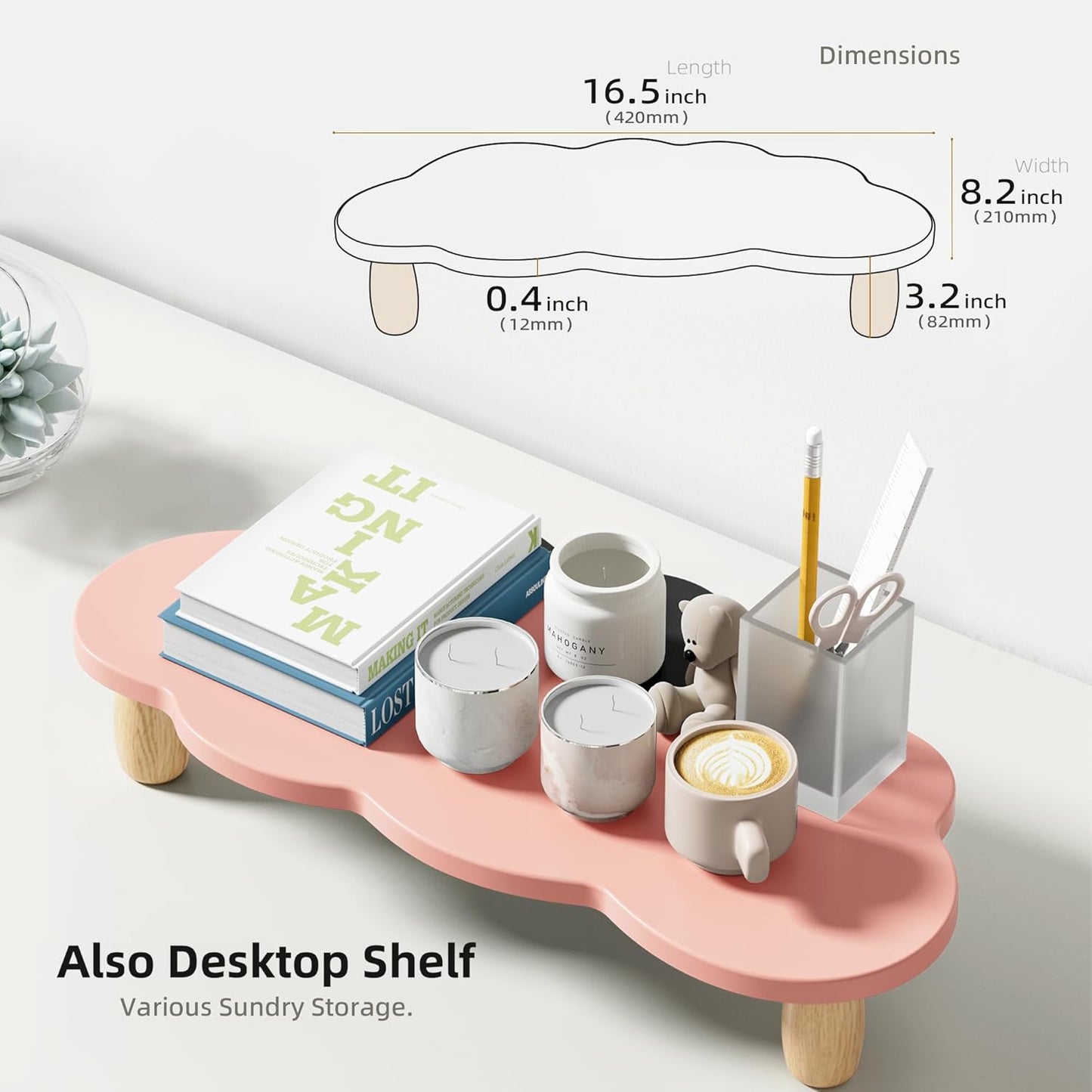 16.5IN AFOOYO Monitor Stand Riser,Cloud Shape Wood Computer Monitor Stand, Monitor Stand Riser, Multi-Purpose Desktop