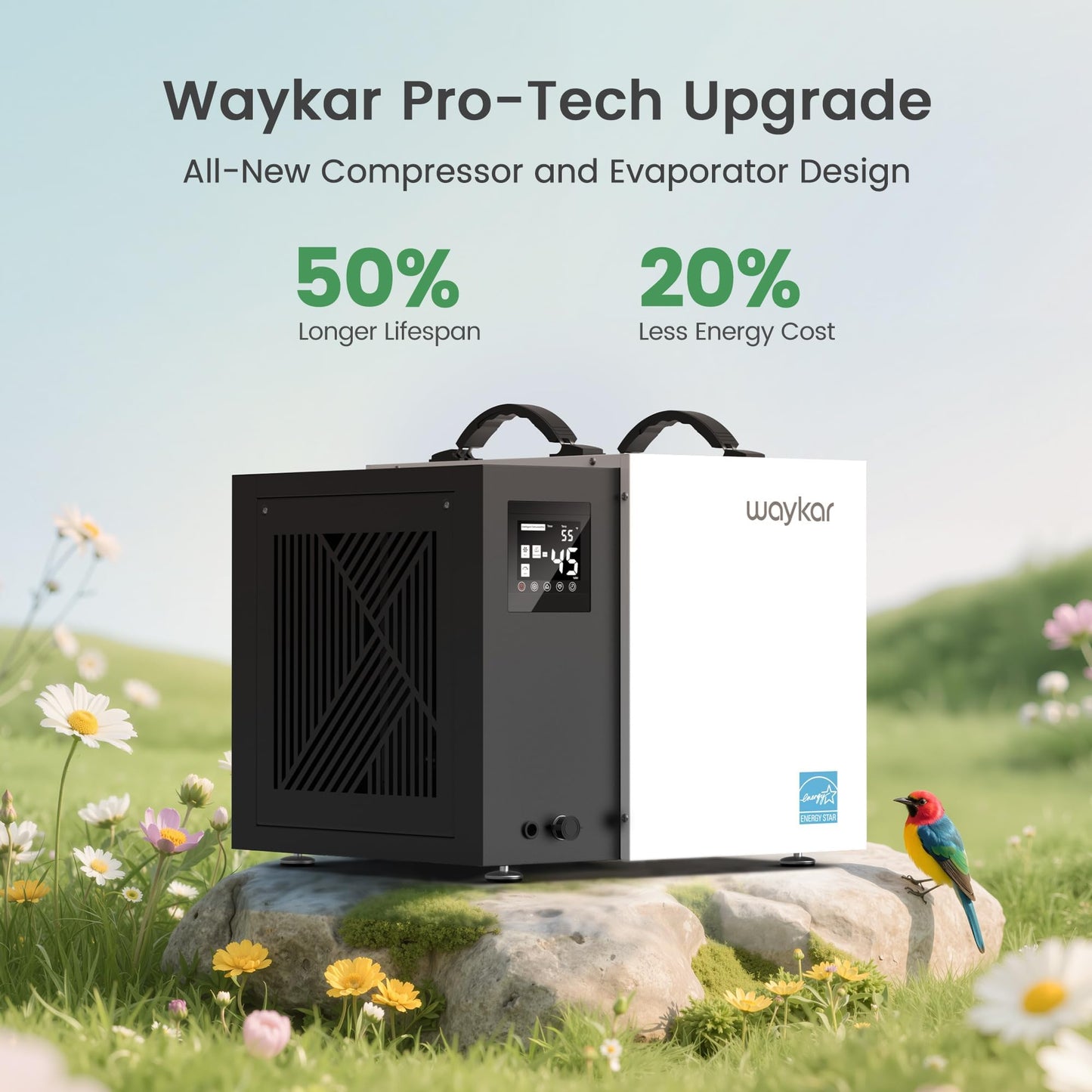 Waykar 70 Pint Energy Star Crawl Space Dehumidifier with Drain Hose for Basements, Commercial & Water Damage Spaces up to 5000 Sq. Ft., Compact, Strong Dehumidification, 5-Year Quality Coverage