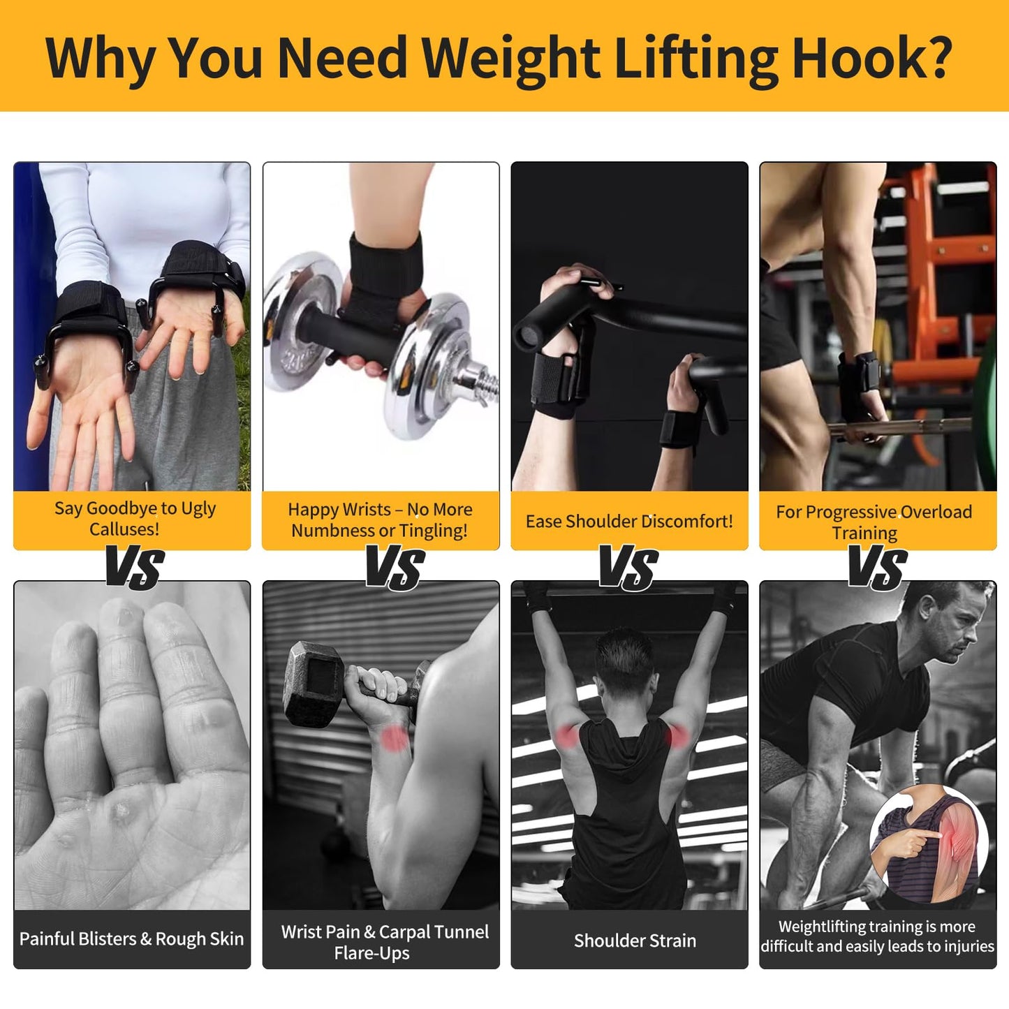 GPANDAG Weight Lifting Hooks for Men and Women(Pair), 330 LB Heavy Duty Gym Lifting Wrist Strap Hook for Deadlifts, Pull-Ups, Strength Training, 0.4inch Grip Weightlifting Hooks for Teen