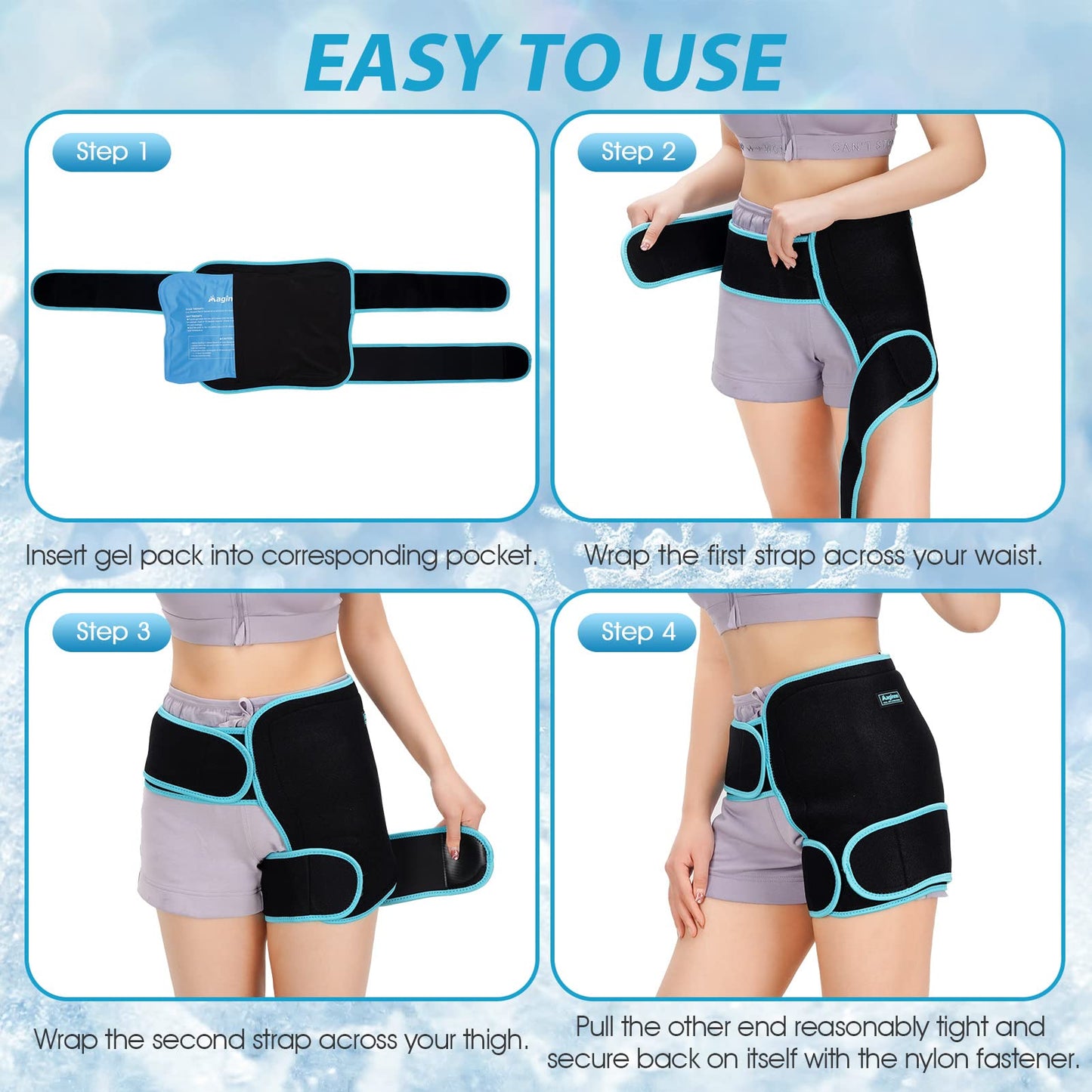 Hip Ice Pack Wrap for Injuries Reusable, Hip Brace with Hot Cold Pack for Women Men, Hip Gel Kit for Pain Relief Sciatica Nerve,Piriformis Stretcher, Hip Flexor Strain, Groin Pull, SI Joint, Hamstring