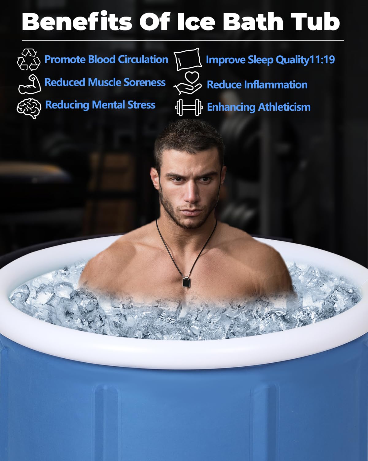 XL Ice Bath Tub for Athletes & Adults - 105 Gallons Ice Tub, Cold Plunge Tub with Cover, Ice Plunge Tub for Recovery & Cold Water Therapy, Inflatable Ice Bath Barrel for Indoor Outdoor - Blue