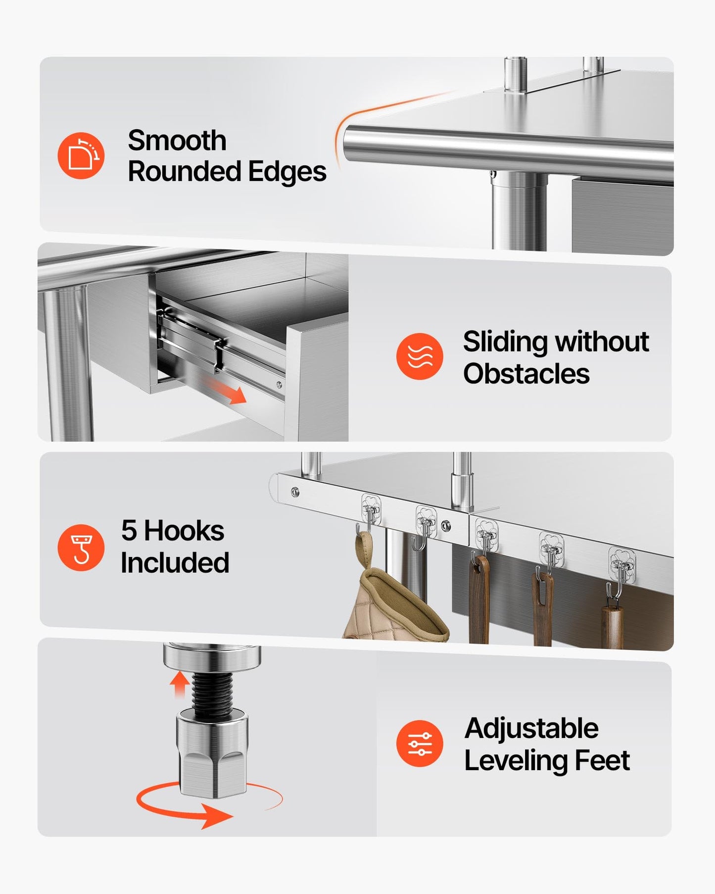 VEVOR Stainless Steel Work Table, 24x72 Inch Food Prep Table with Overshelves and 3 Drawers, Commercial Kitchen Workstation with Adjustable Undershelf, Metal Utility Worktable, for Restaurant Garage