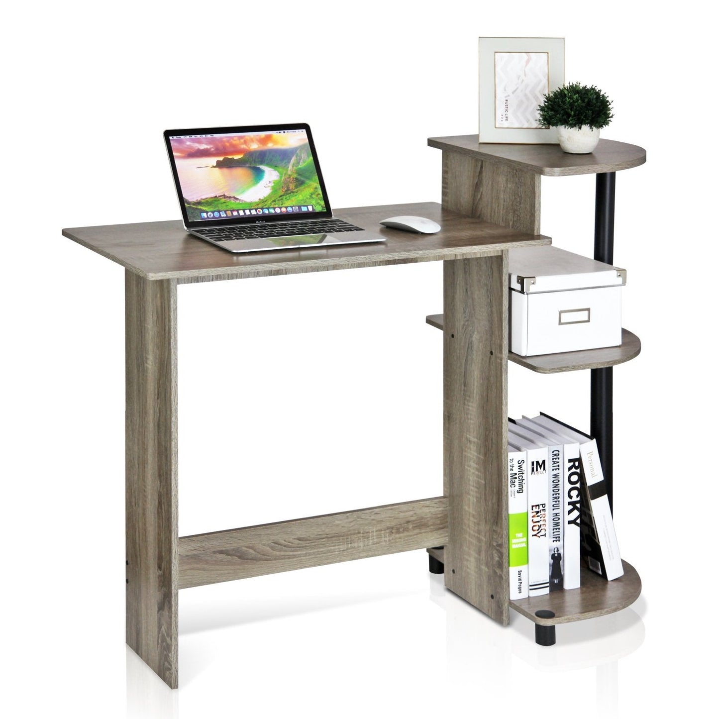 Furinno COMPACT Desk, 28.5" Wide Gaming Desk with Shelves, Computer Desk with Book Shelf, Office Desk for Home Office, Study Room, Dorm, Bedroom, French Oak