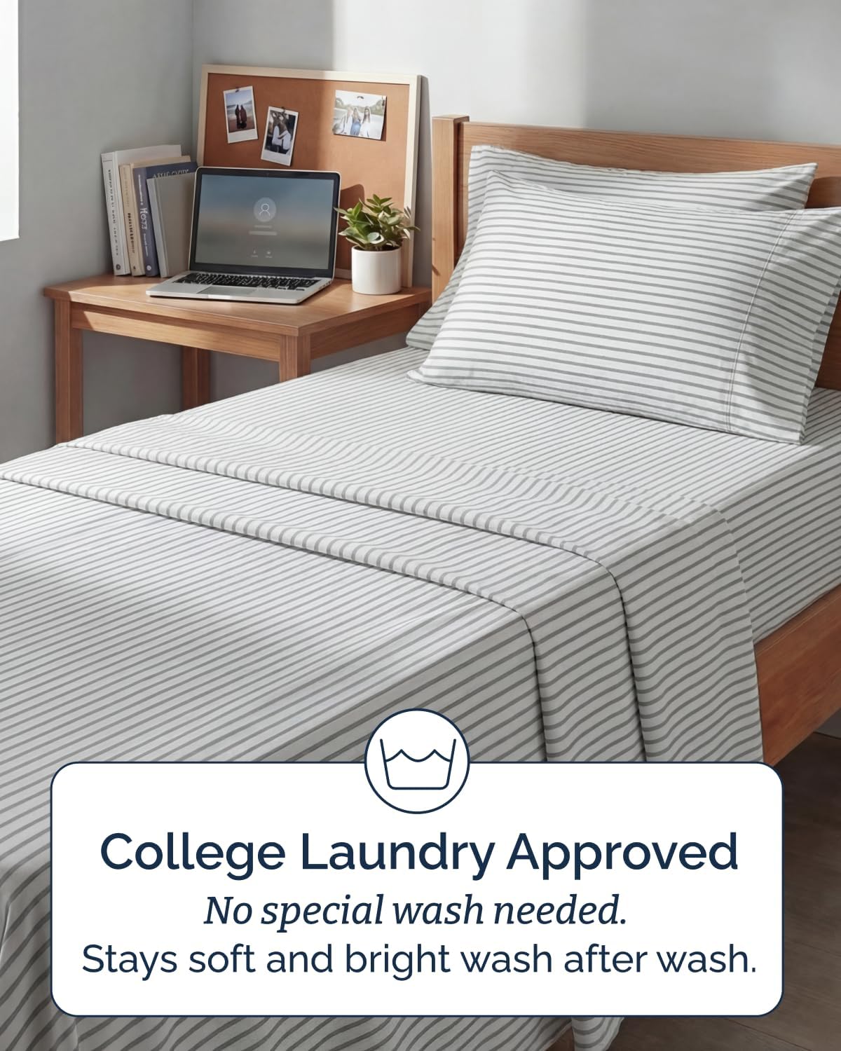 Skiennix Extra Deep Twin XL Sheet Set - 4 Piece Breathable Cooling Bedding - Soft Wrinkle-Free Grey Stripes