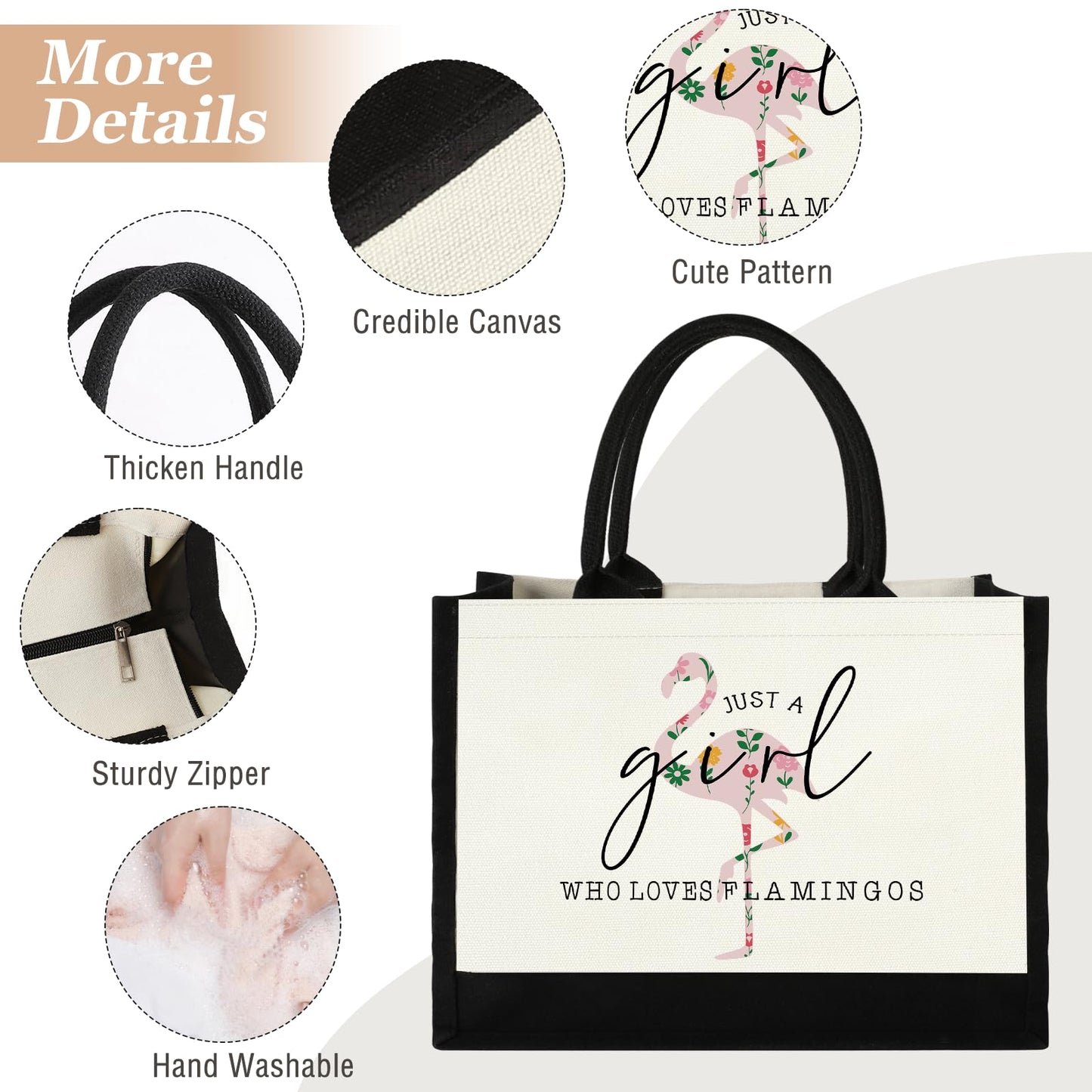 Canvas Tote Bag for Women, Cute Flamingo Gifts for Women, Flamingo Lover Gifts Aesthetic Beach Bag Reusable Grocery Bag, Birthday Christmas Gift for Mom Daughter Friends Sisters Who Loves Flamingos