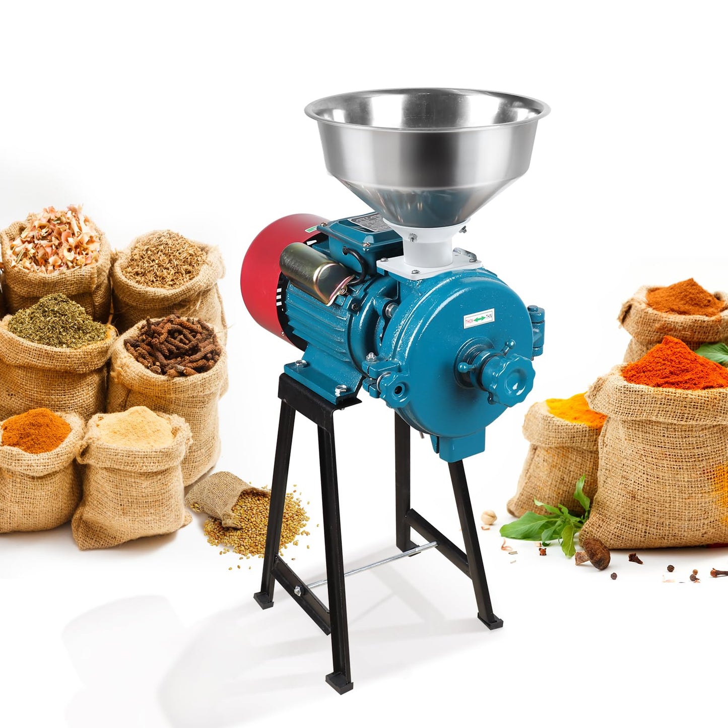 Snowtaros Electric Grain Mill Grinder 3000W 110V, Commercial Corn Grinder with Funnel, Dry Feed Grain Mill Machine, Thickness Adjustable, Powder Grinder for Grain Corn Rice Herbs Pepper (Dry Use)