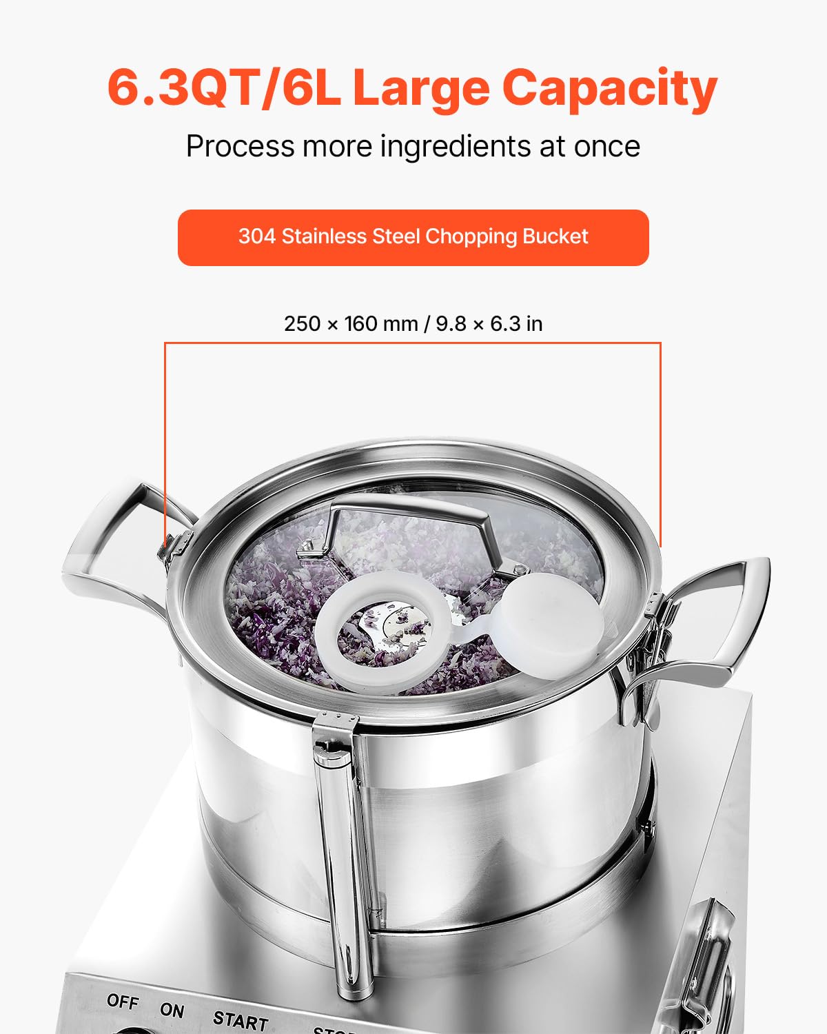 VEVOR Food Processor & Vegetable Chopper, 6.3 Quart Food-Grade Kitchen Chopper, Includes 2 Spare Stainless Steel S-Curve Blades, Commercial Food Processor for Chopping Vegetable, Fruit, Peanut & Meat