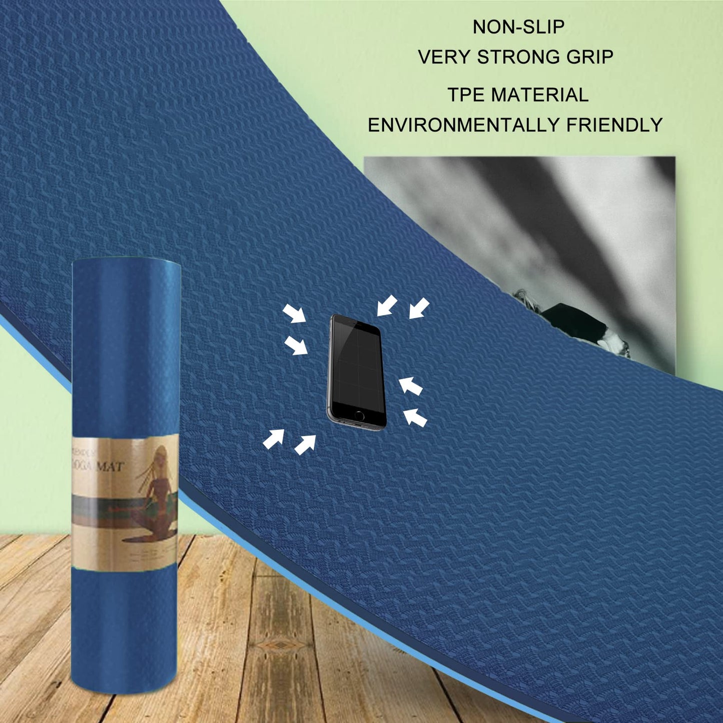 Yoga Mat 1/3 inch QMKGEC Exercise Mats 8mm TPE Non-Slip Extra Thick High-Density Eco Friendly for Yoga Workout Pilates Yoga Mats for Women Men (Blue)