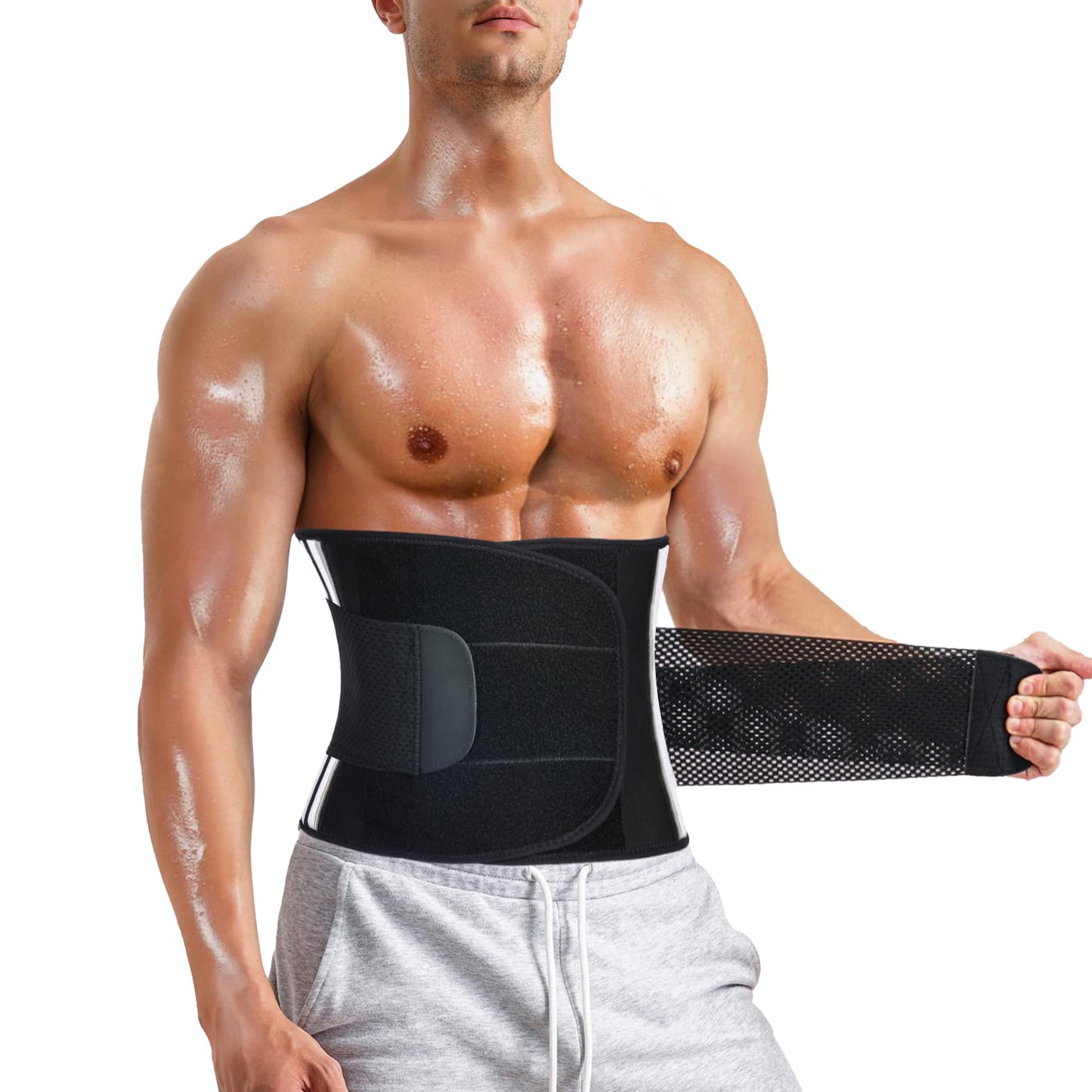 MOLUTAN Men Waist Trainer Trimmer for Tummy Control Compression Shapewear Body Shaper Sweat Belt Medium Black