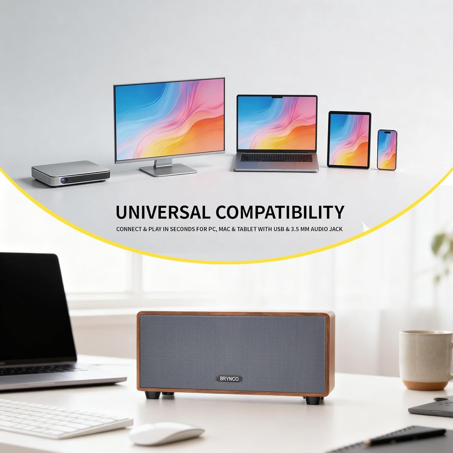 BRYNCO 3.5mm Upgraded Wired Computer Speakers for Desktop PC and Laptop, USB-Powered with Audio Jack, Rich Bass & Clear