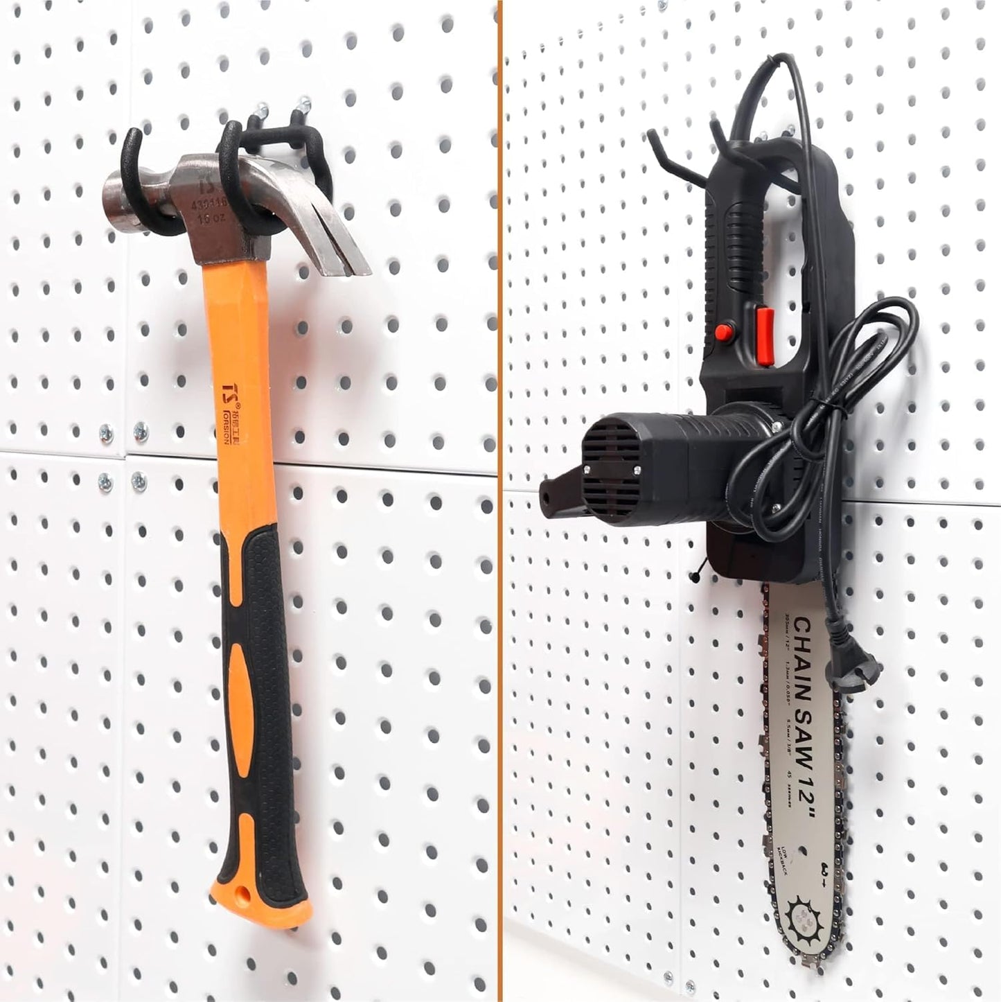 HUHOLE 10-Pack Heavy Duty Pegboard Hooks for Power Tools & Garage Organization, Vinyl-Coated Steel Drill Holders & Utility Hangers, Fits Standard 1/4" Pegboards