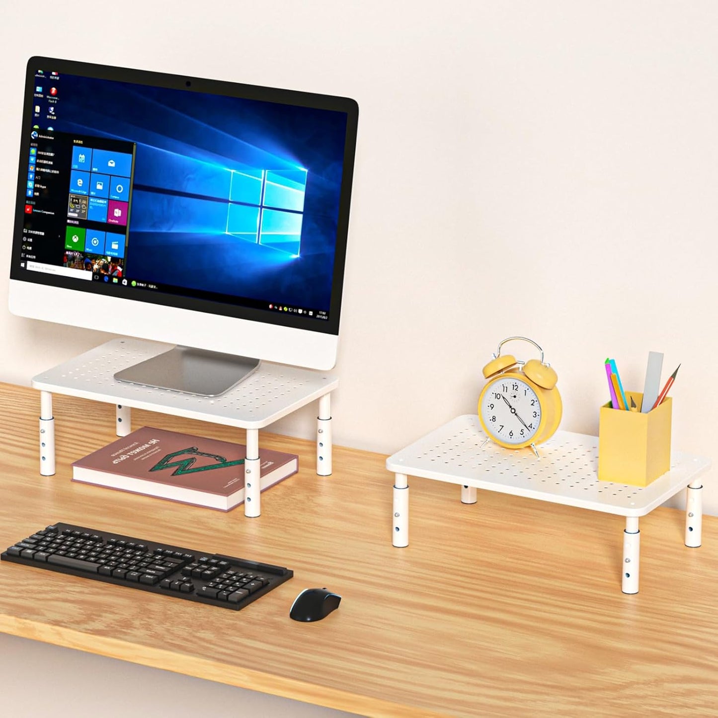 Riser,3 370X235MM 2 Packs,White Bracwiser Monitor Stand Level Height Adjustable Desktop monitor stand for Computer