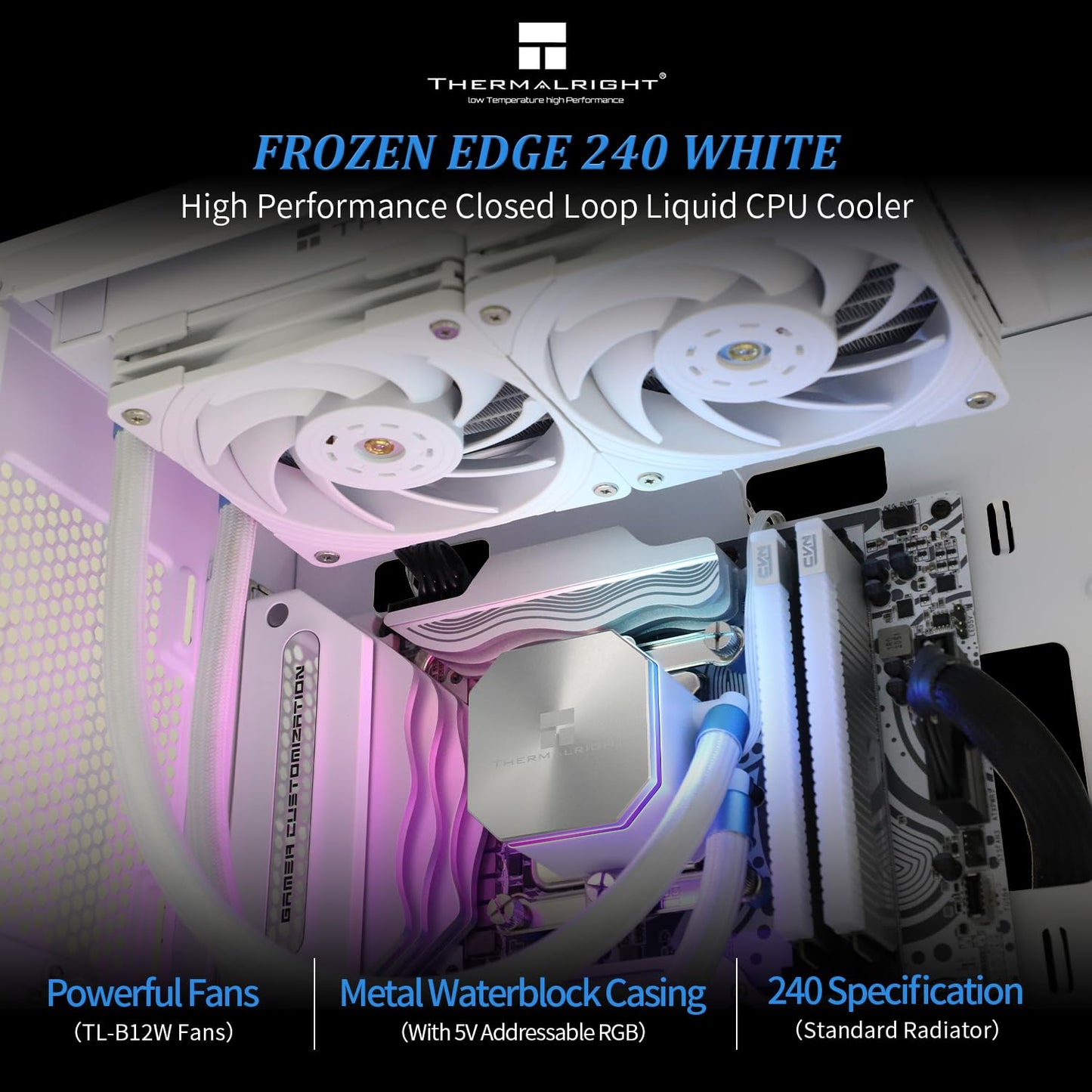 Frozen 240 3300RPM,12CM AM4/AM5,Intel 1150/1151/1200/2011/1700,Computer Thermalright Edge White CPU Liquid